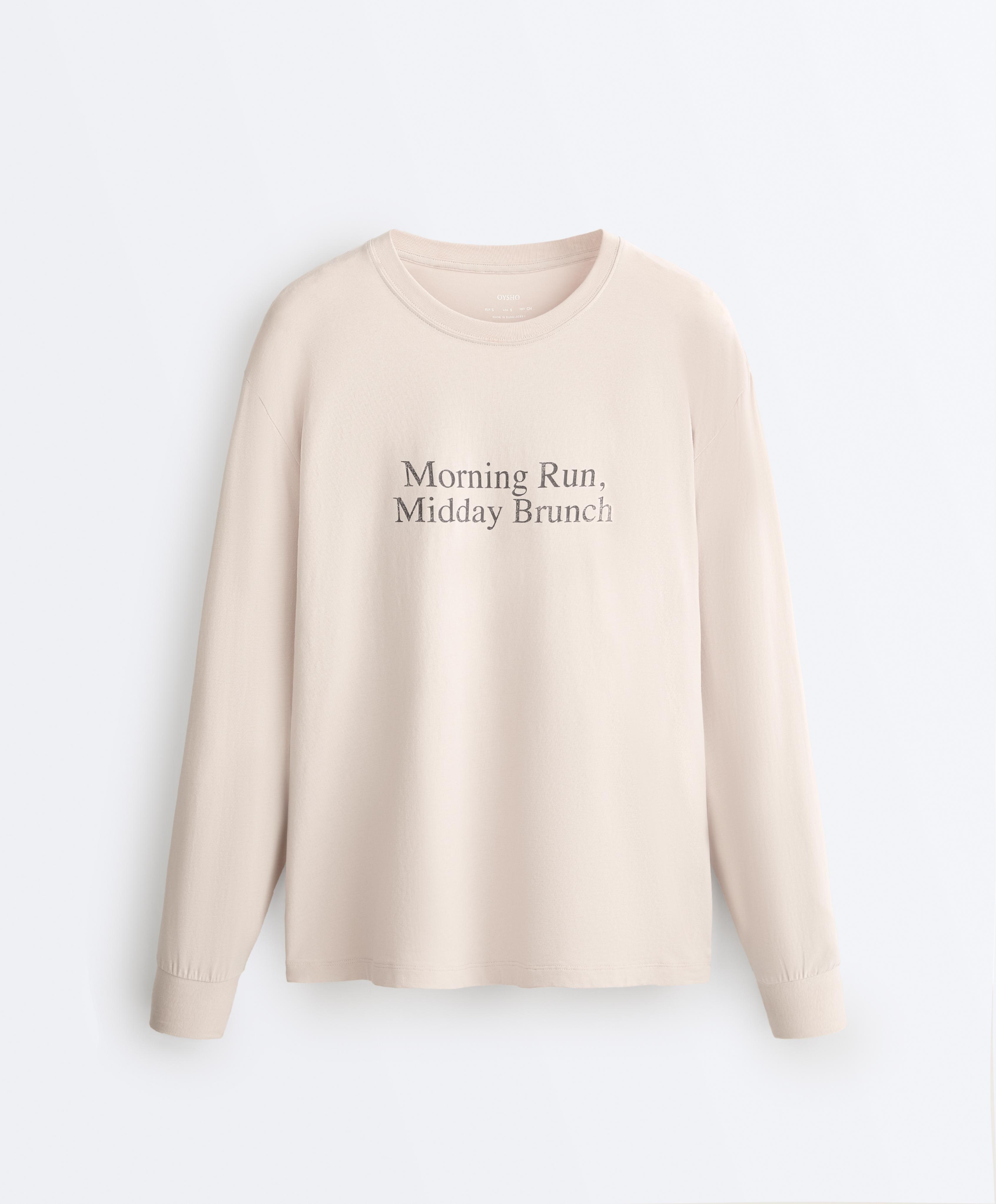 Long sleeve cotton blend T-shirt with slogan