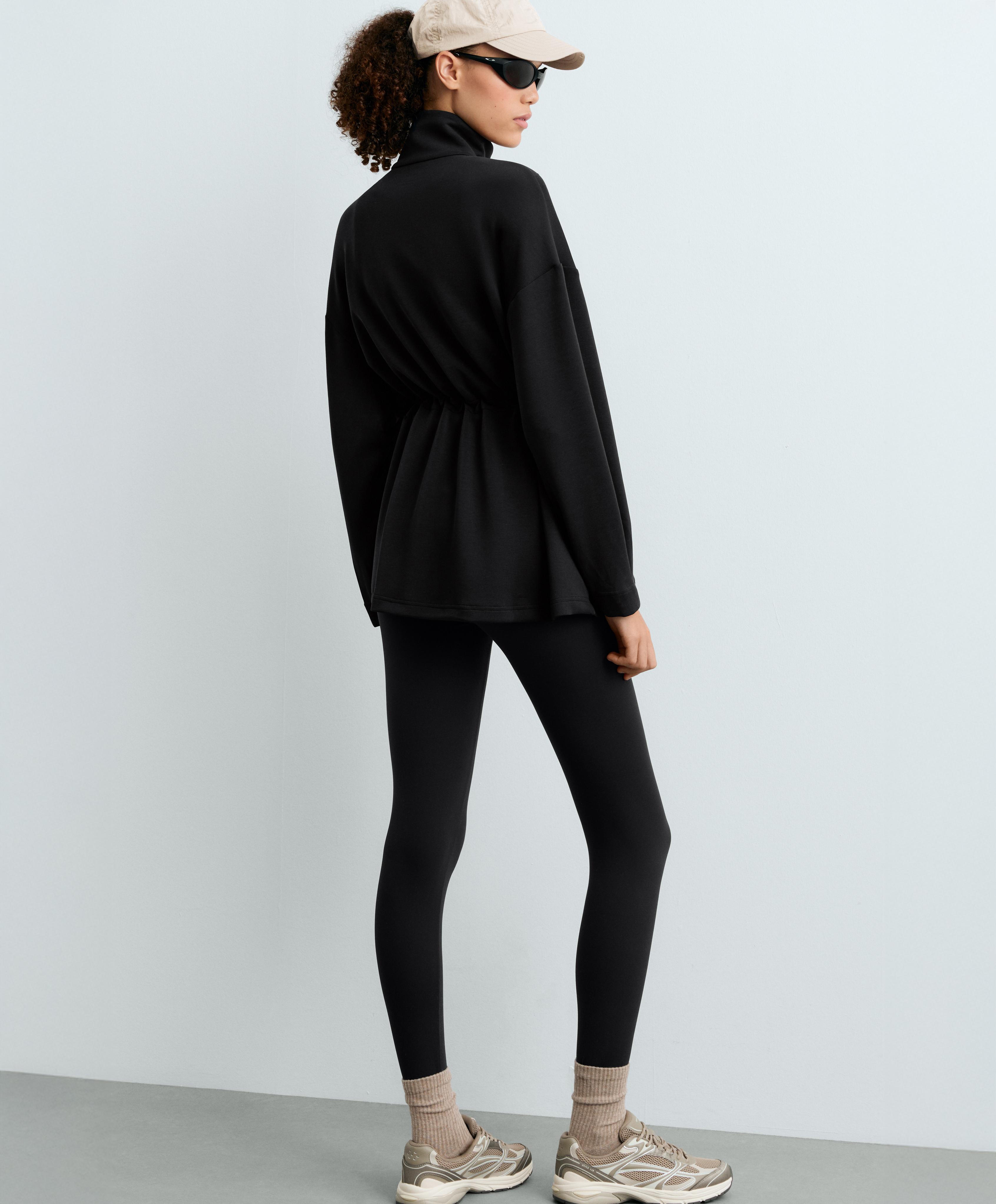 Long soft-touch modal jacket with pockets — BLACK