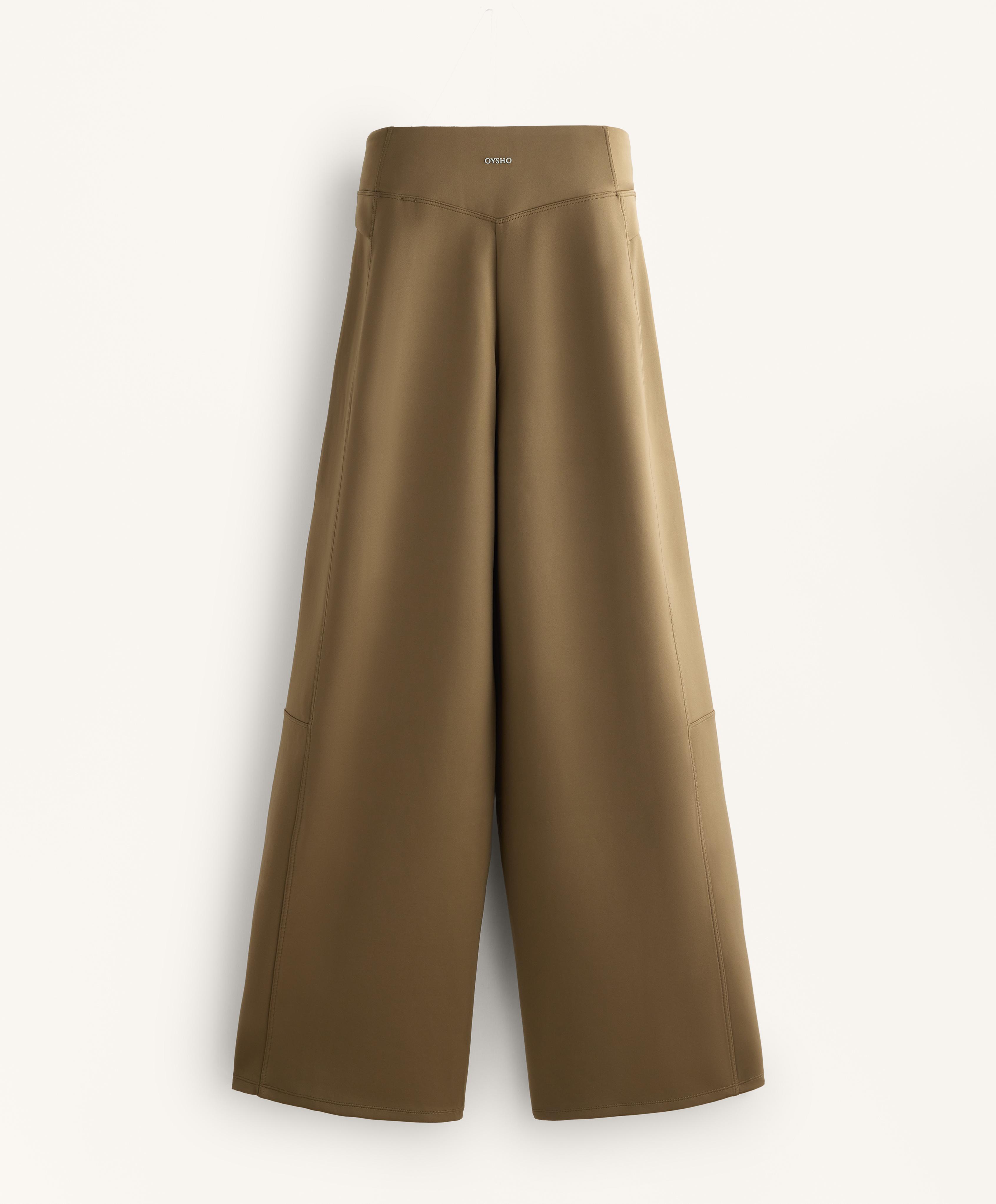 High rise neoprene-effect straight-leg trousers — OLIVE GREEN
