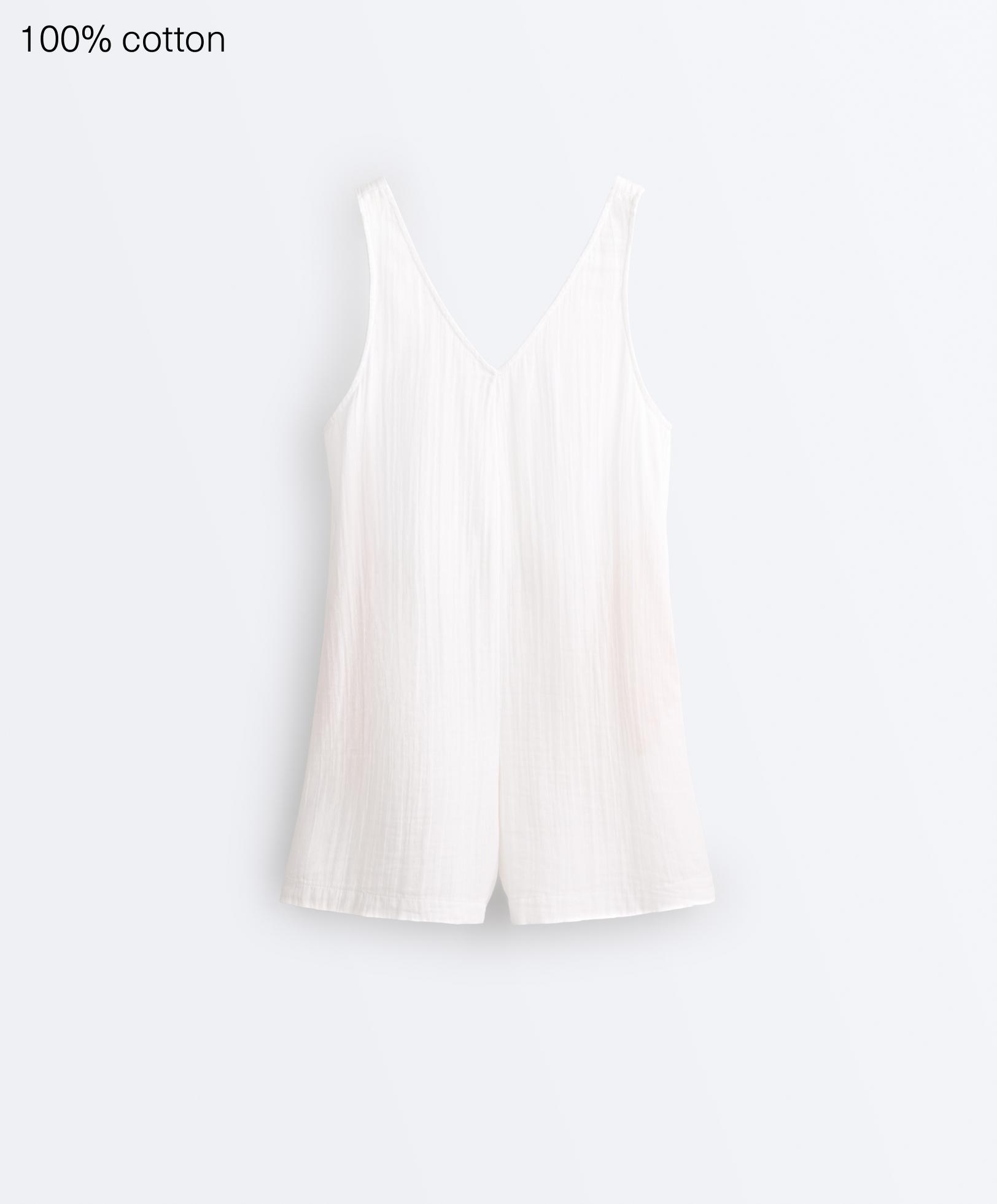 100% cotton gauze short jumpsuit — WHITE 
