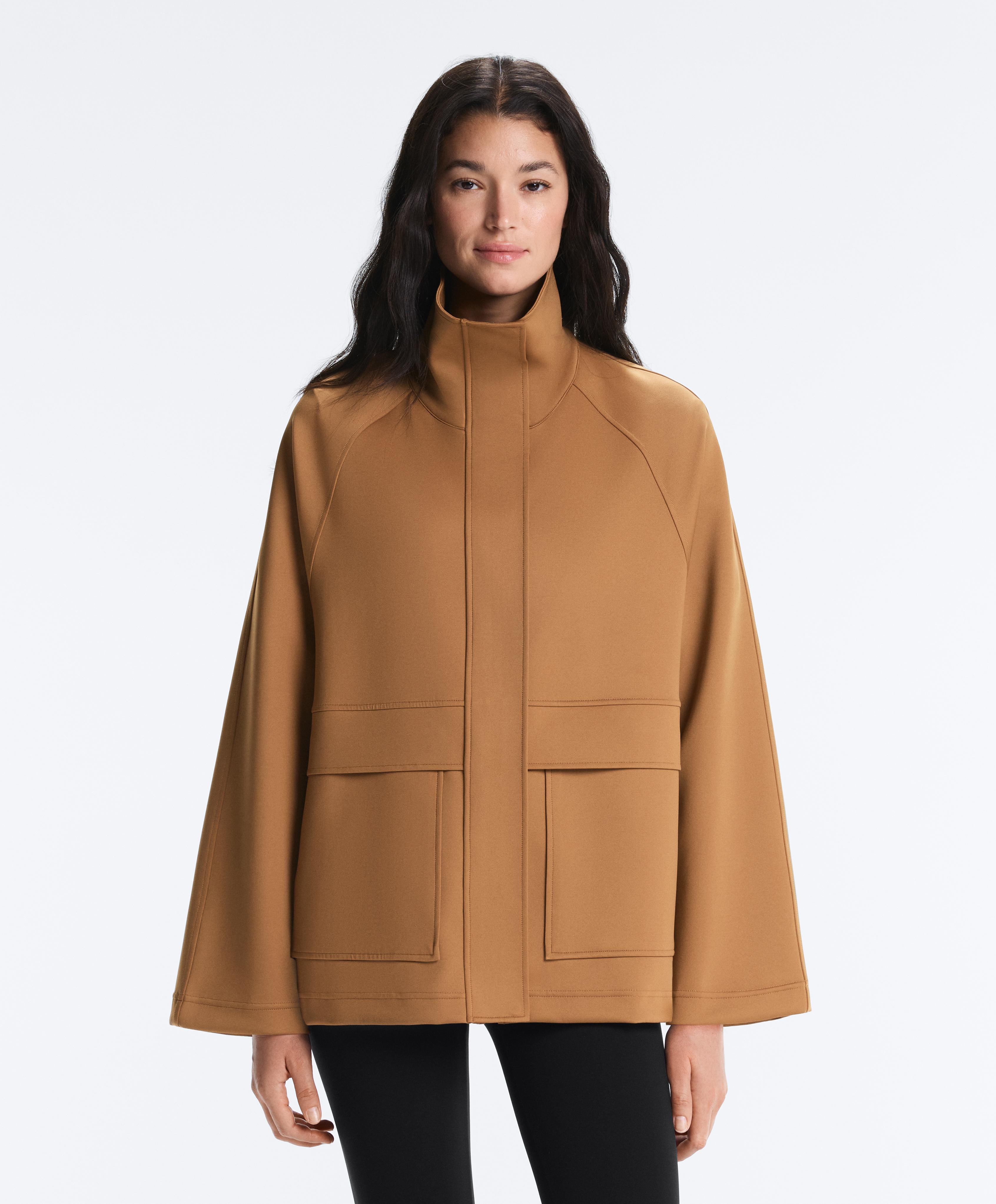 Long neoprene-effect jacket — PALE BROWN