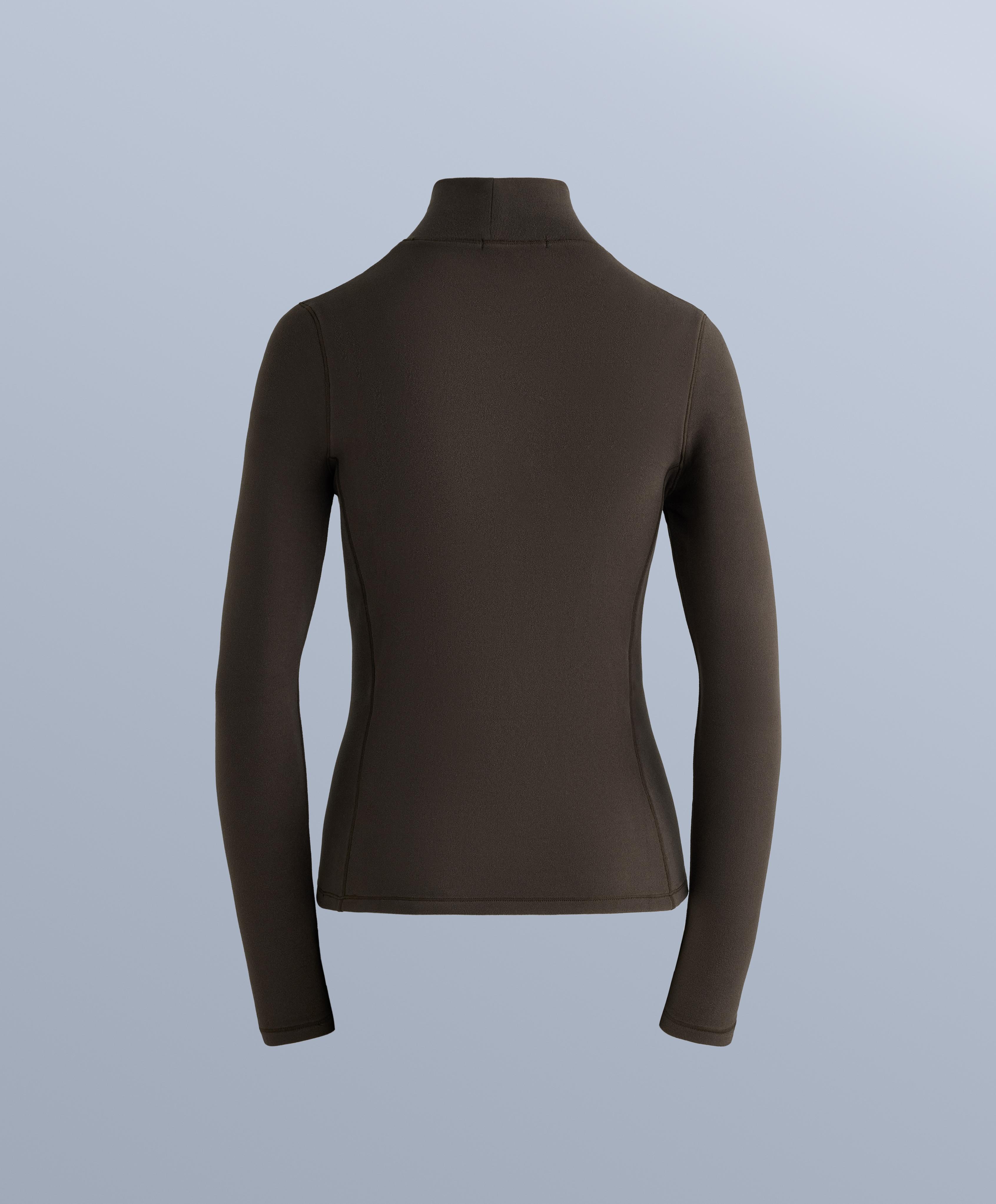 High-neck thermal base layer fleece top — DARK BROWN