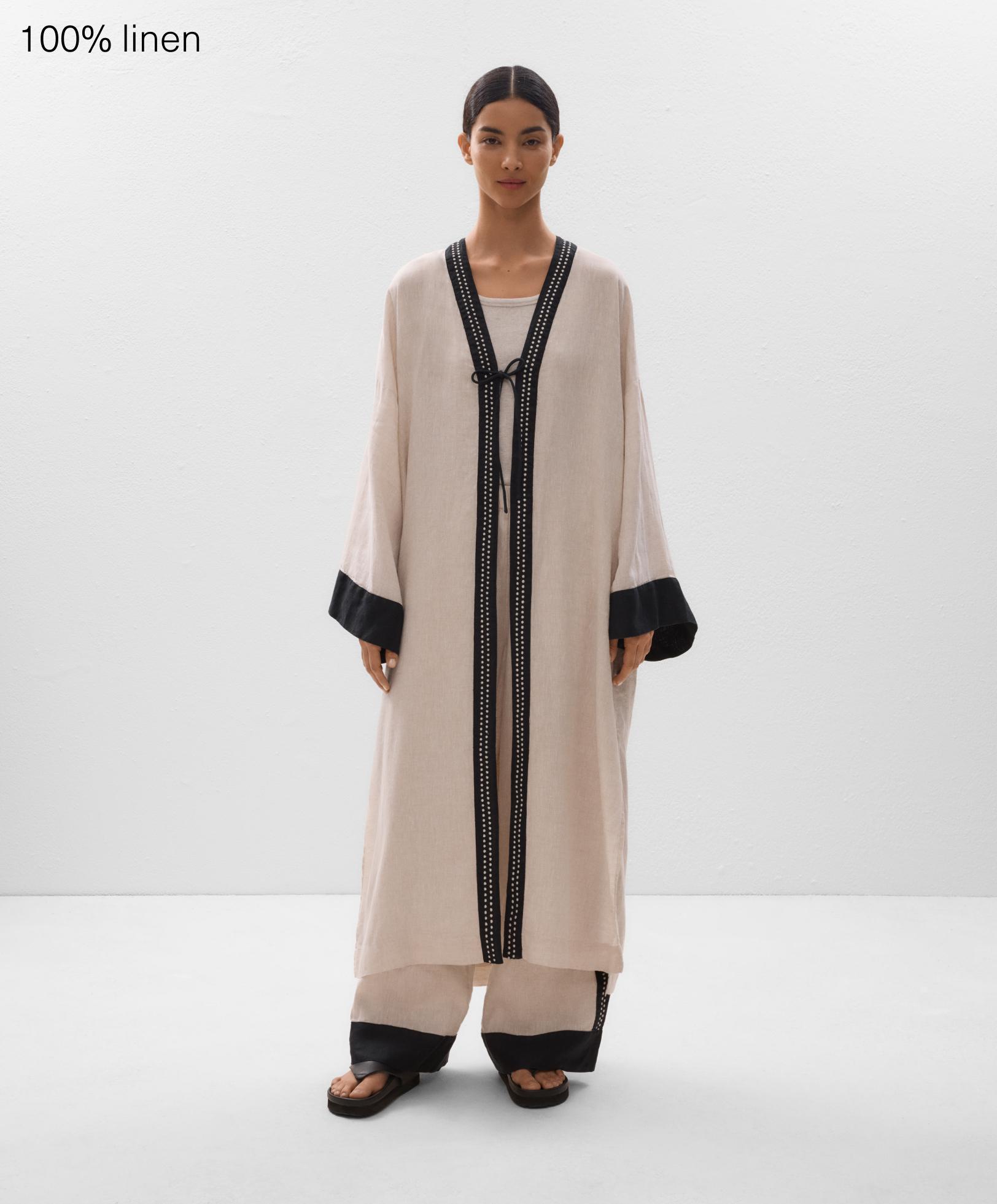 100% linen embroidered Kaftan