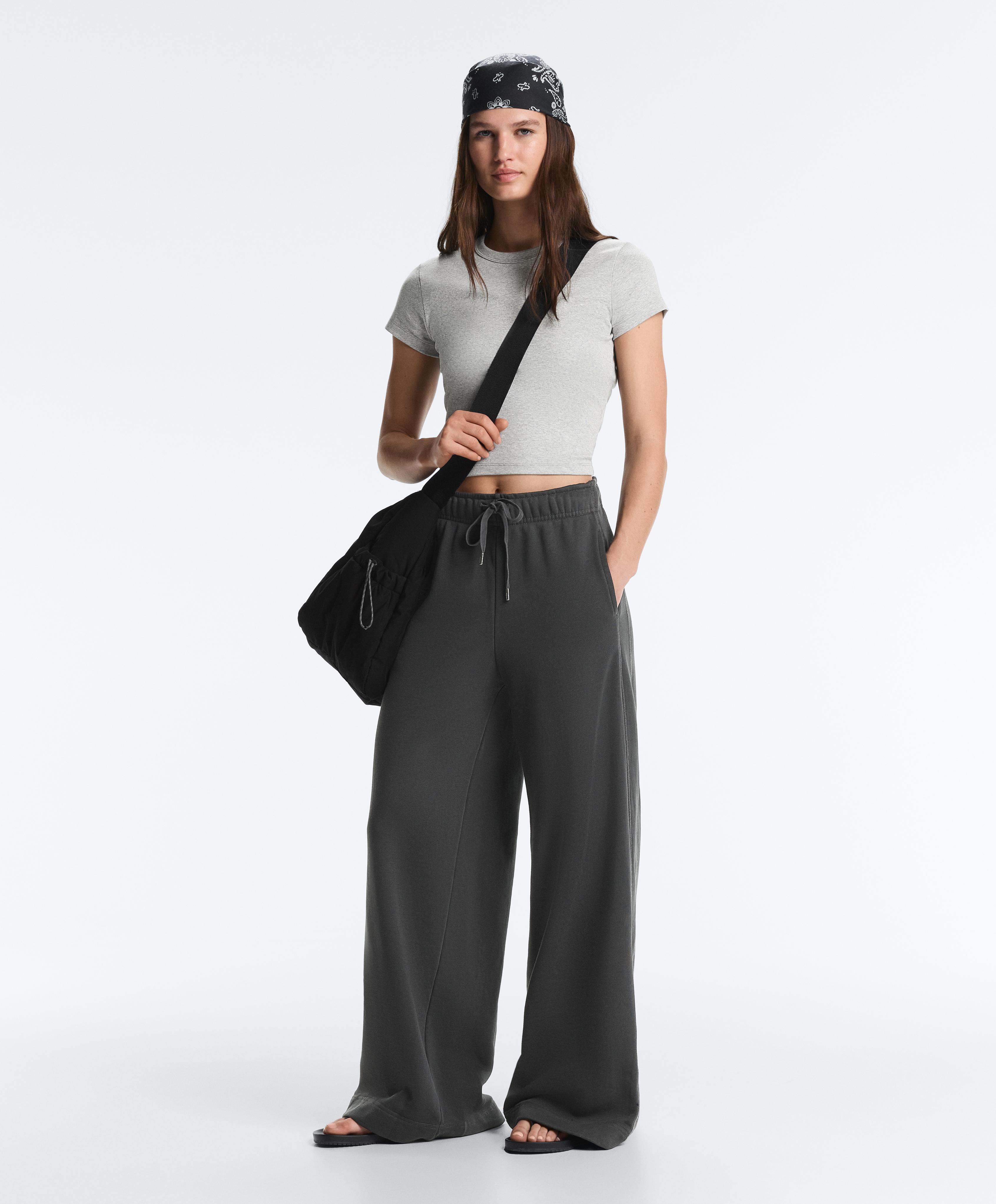 Fleece cotton blend straight-leg trousers — DARK ANTHRACITE