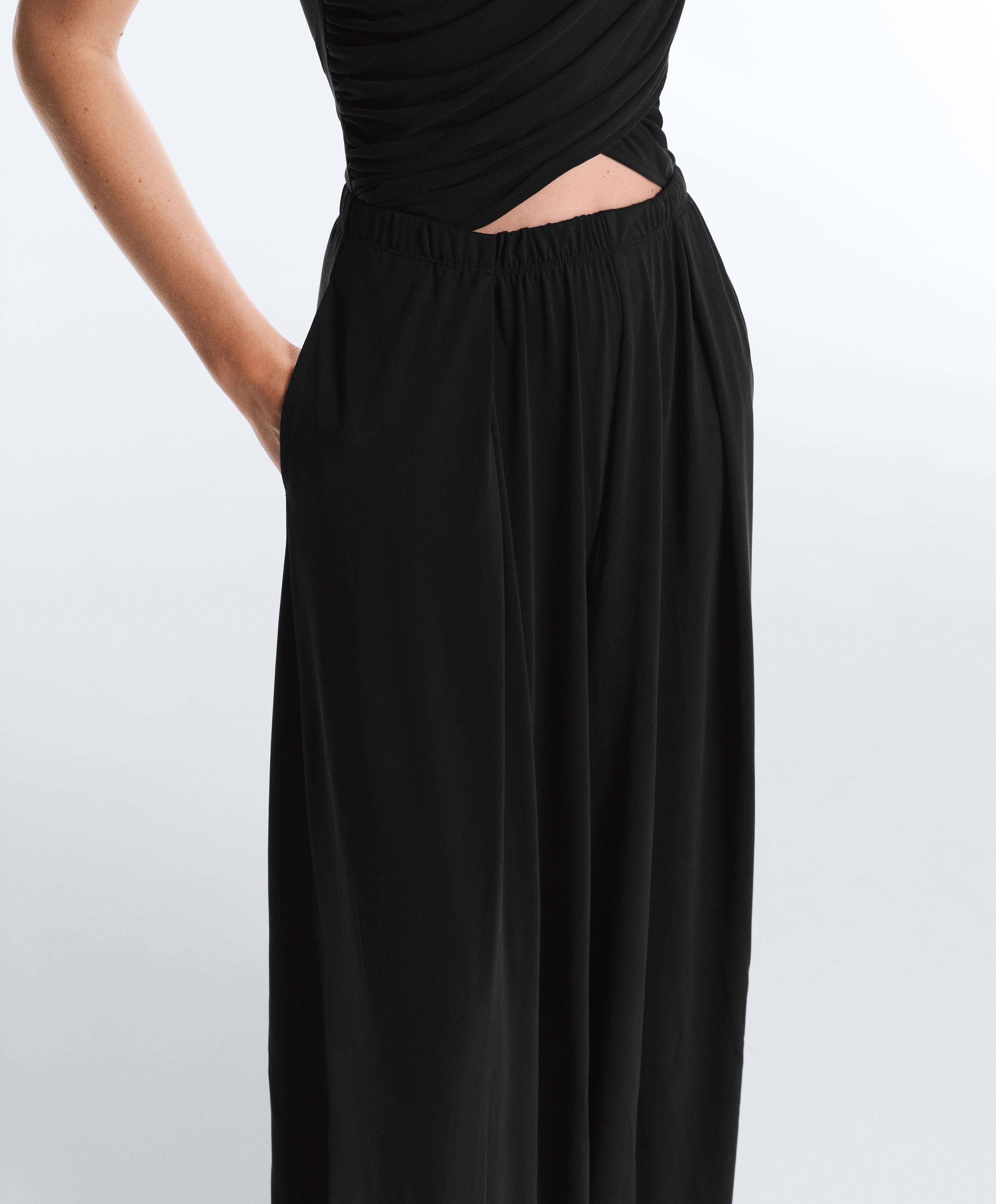 Crossover modal blend jumpsuit — BLACK