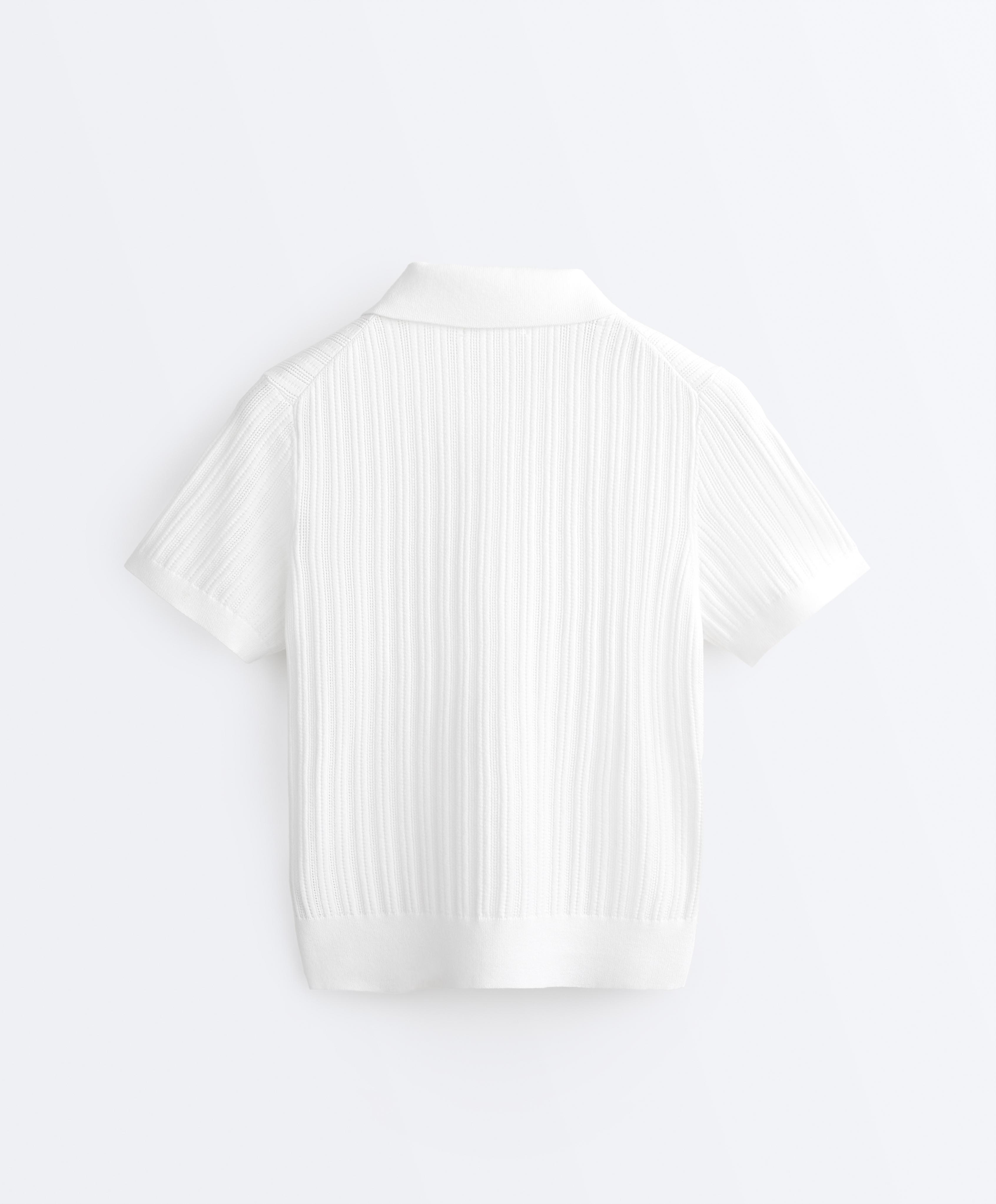 Pointelle knit polo shirt — WHITE