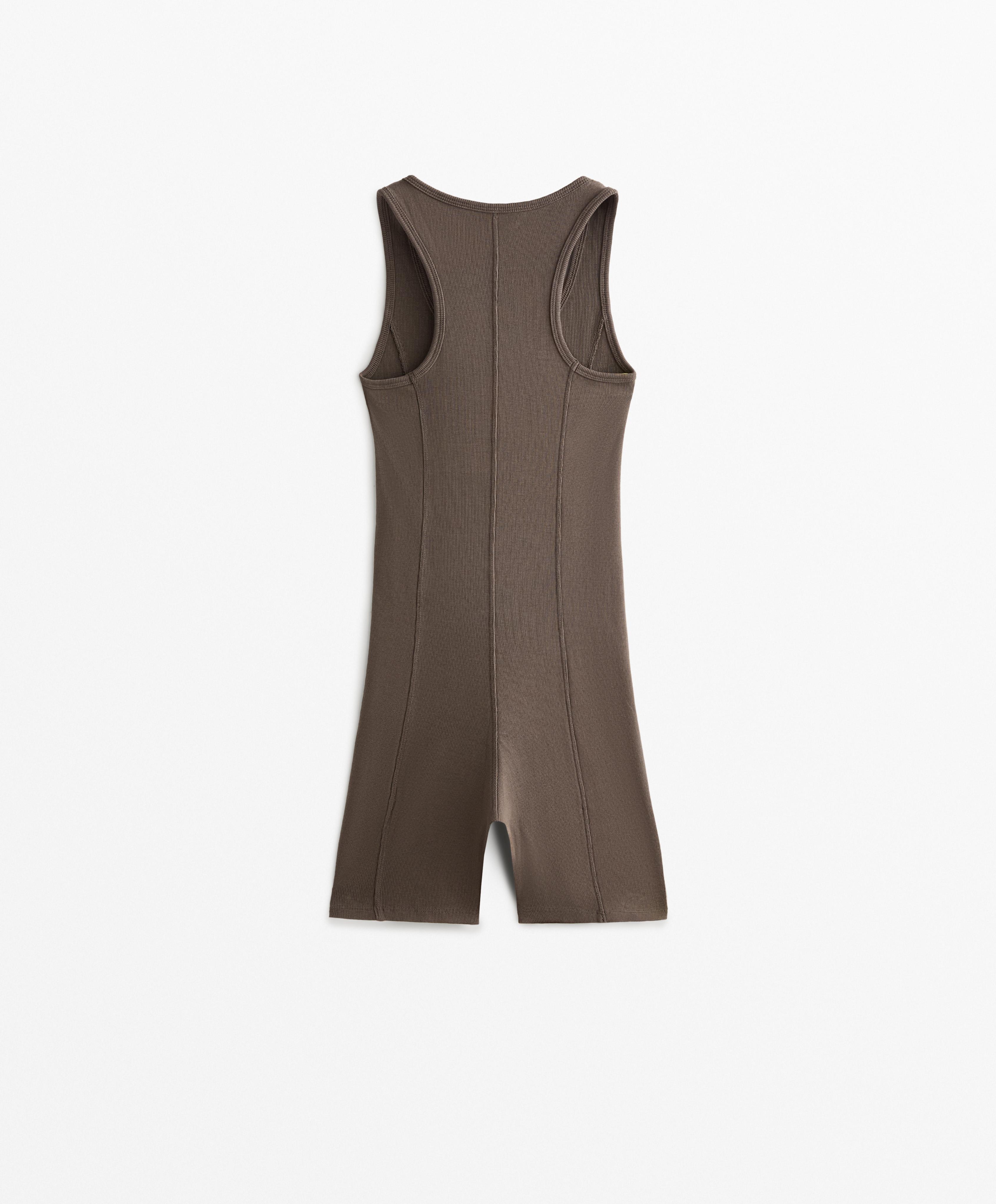 Heavy rib cotton blend short jumpsuit
