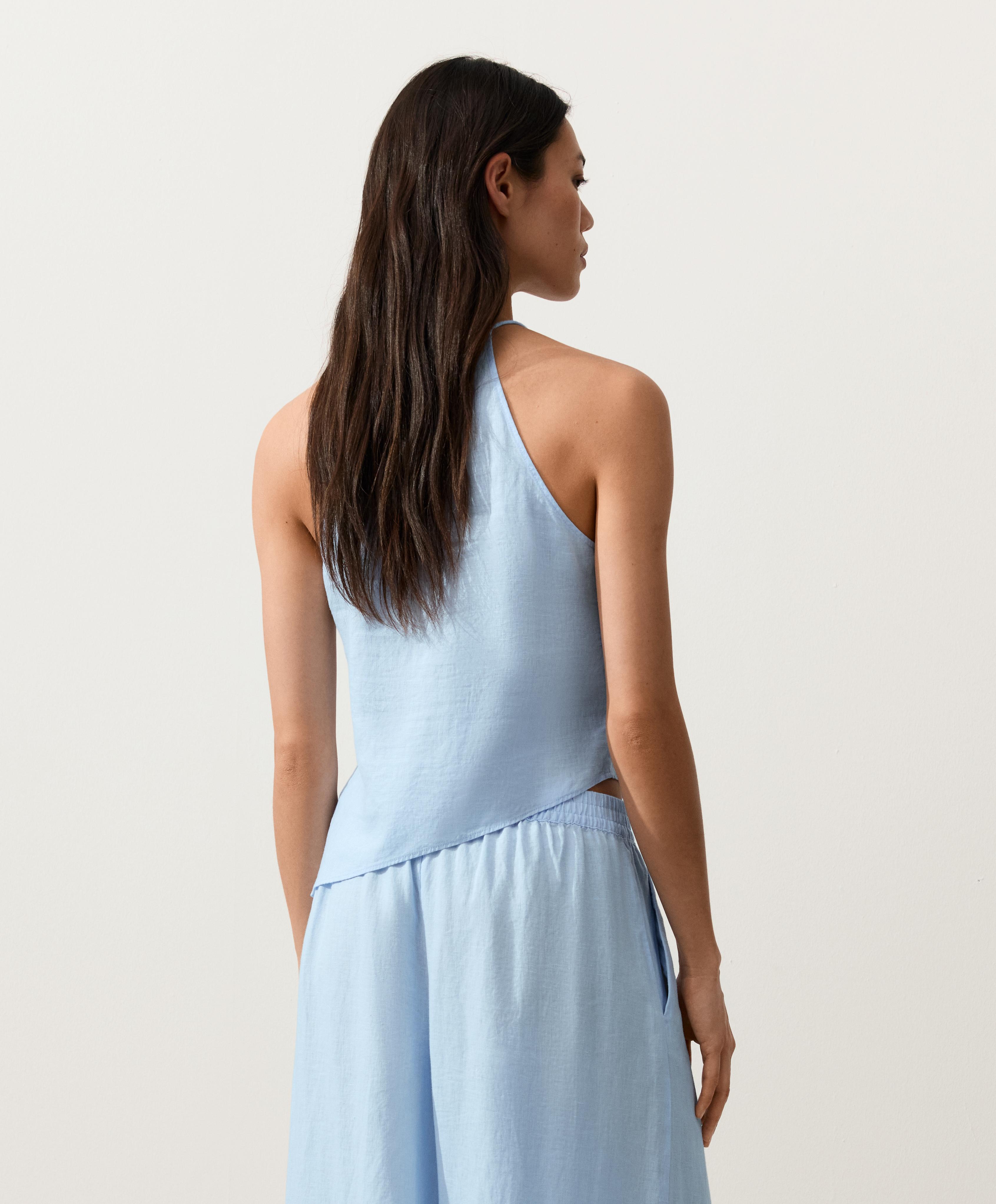 Asymmetric 100% linen sleeveless top — SKY BLUE