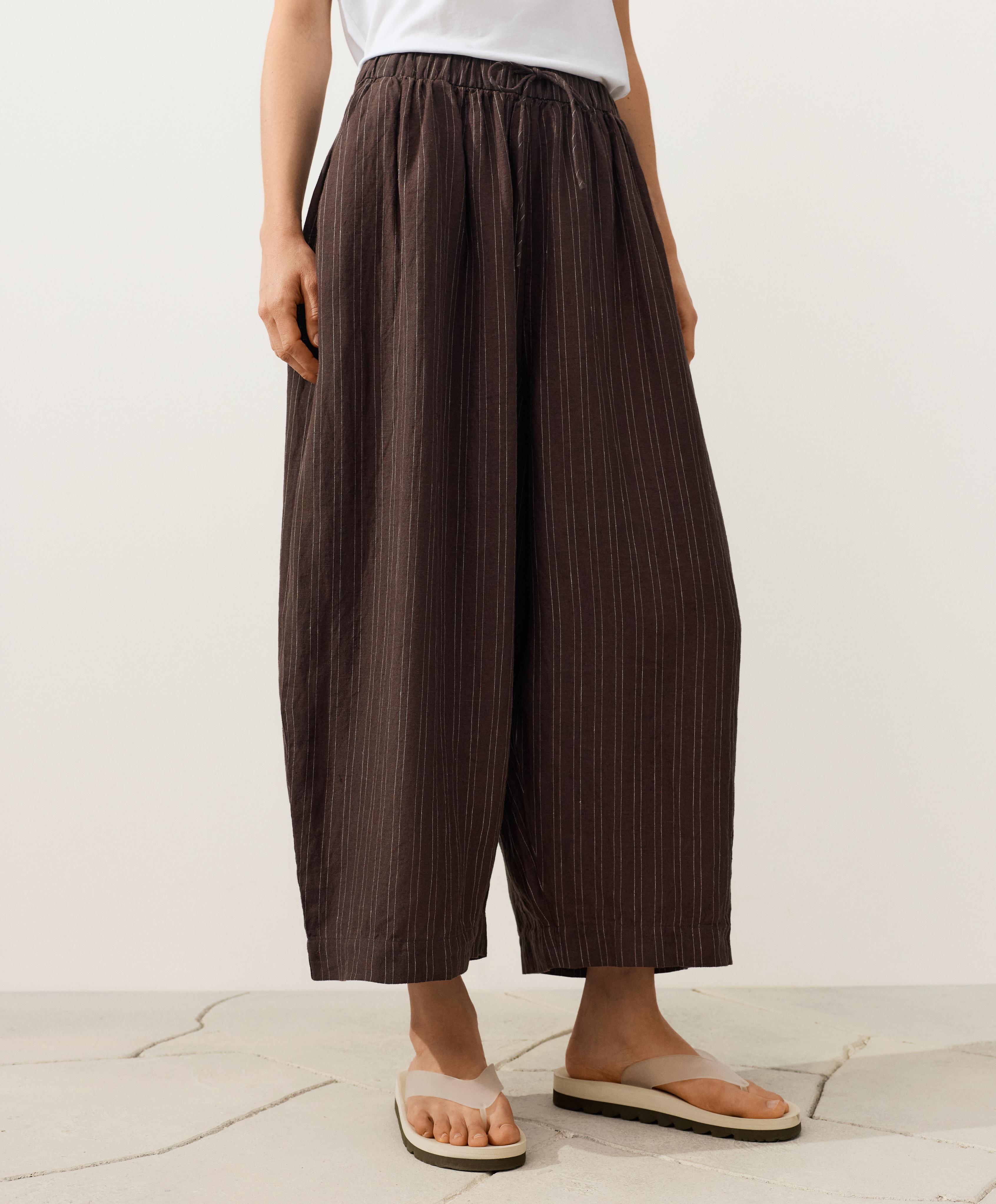 Striped 100% linen balloon crop trousers — EARTH