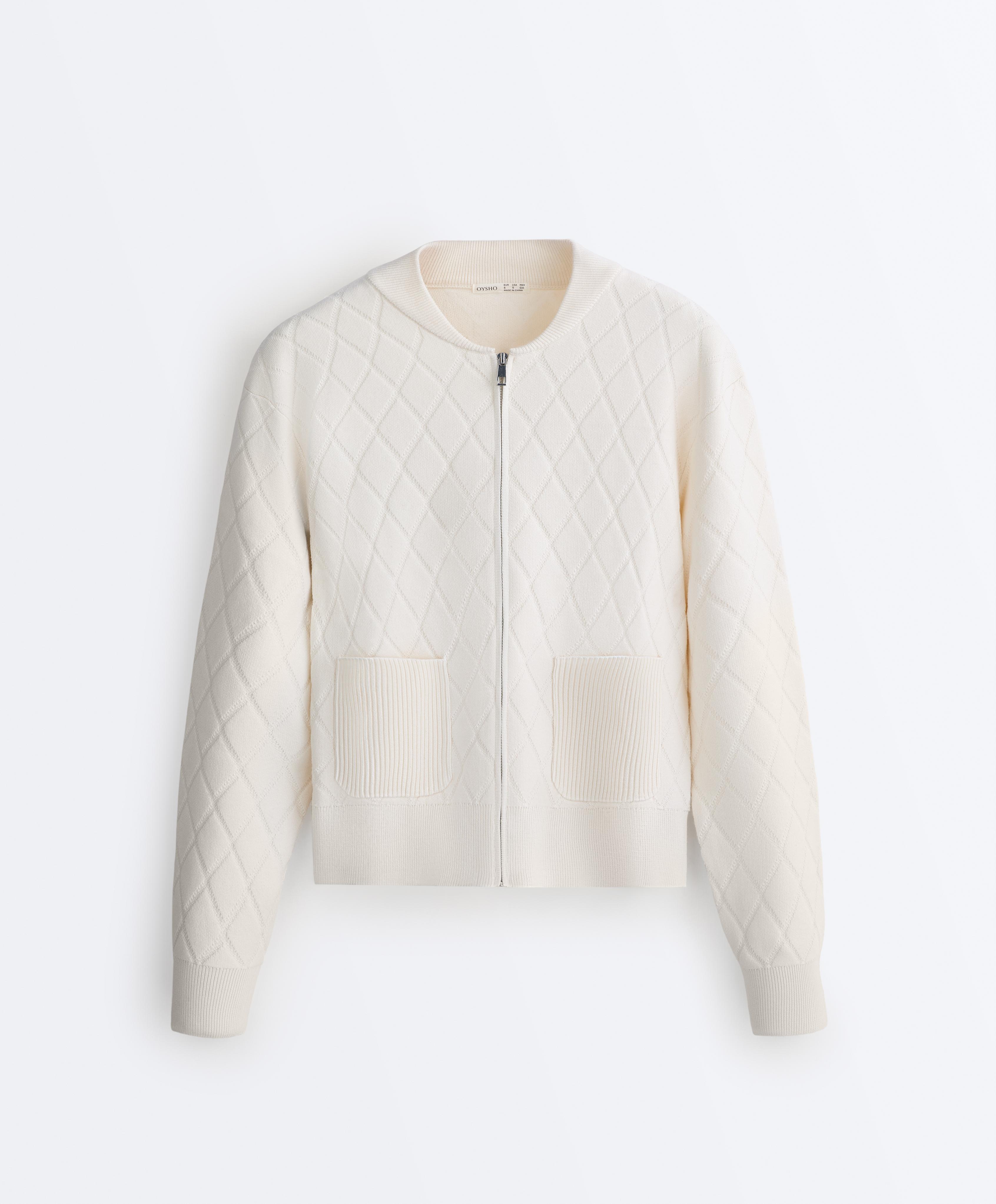 Argyle knit jacket — PALE ECRU