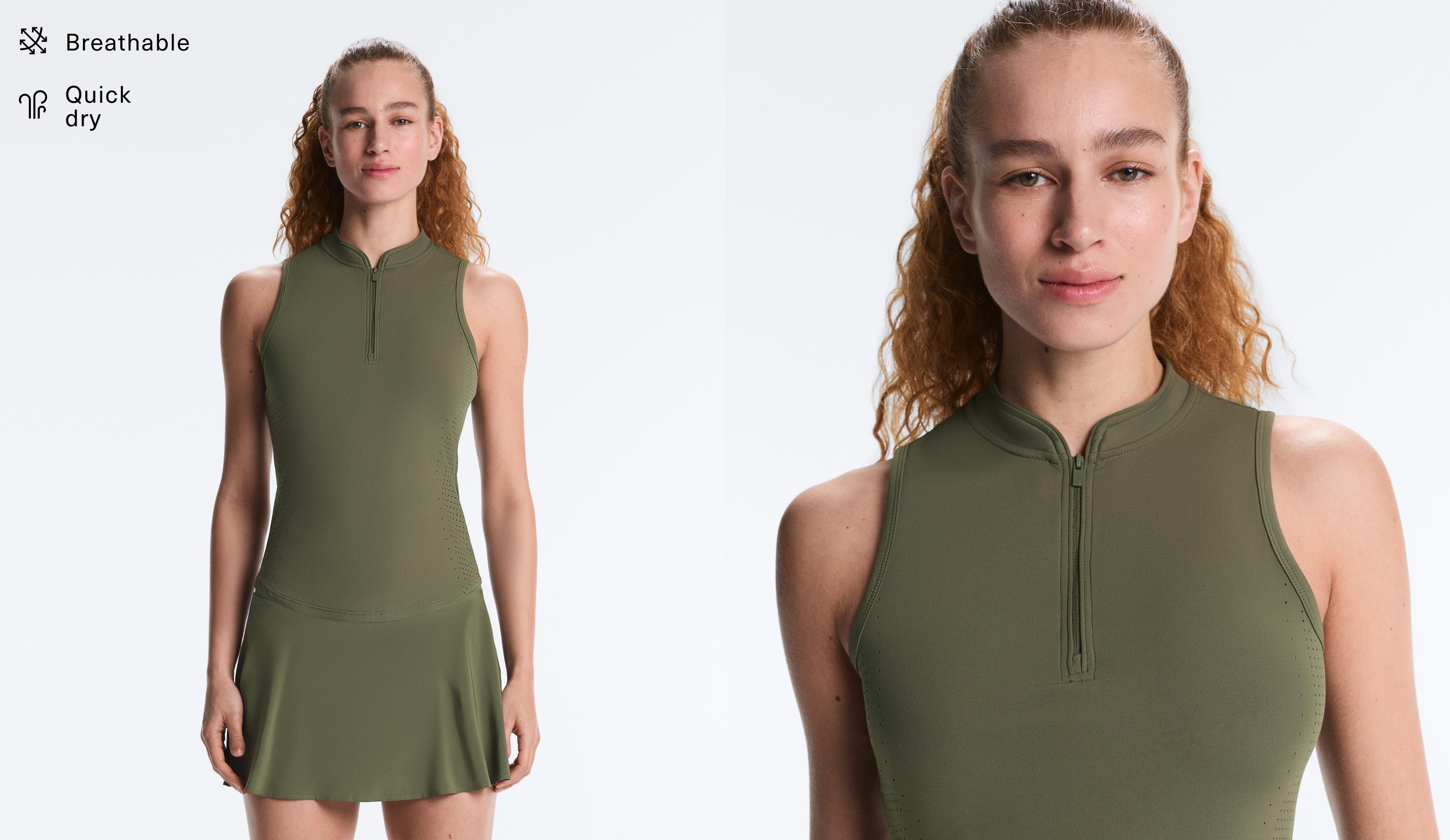 Technical sleeveless T-shirt with half zip — KHAKI
