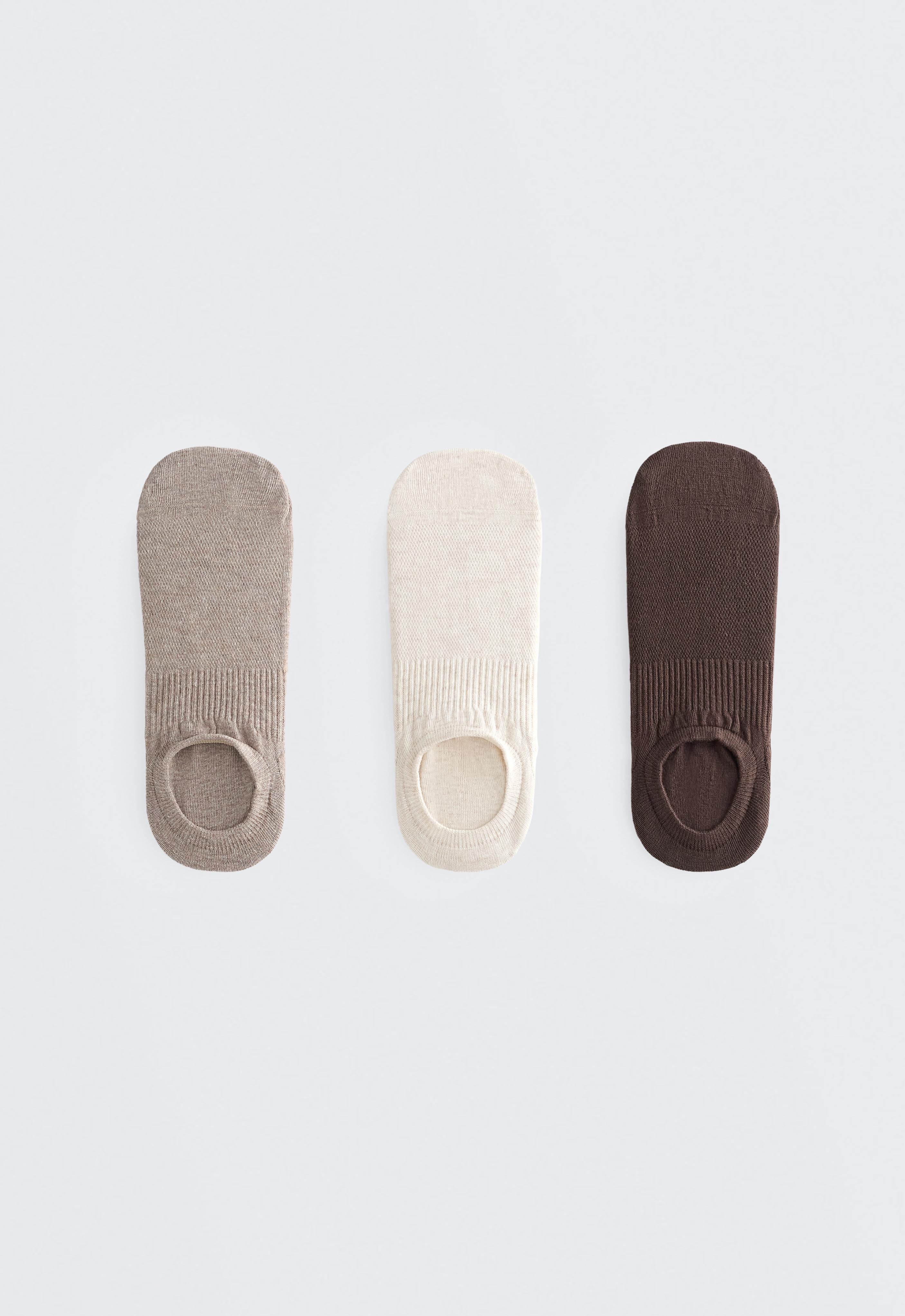 3 pairs of high-cut cotton blend invisible sports socks — TAN MELANGE