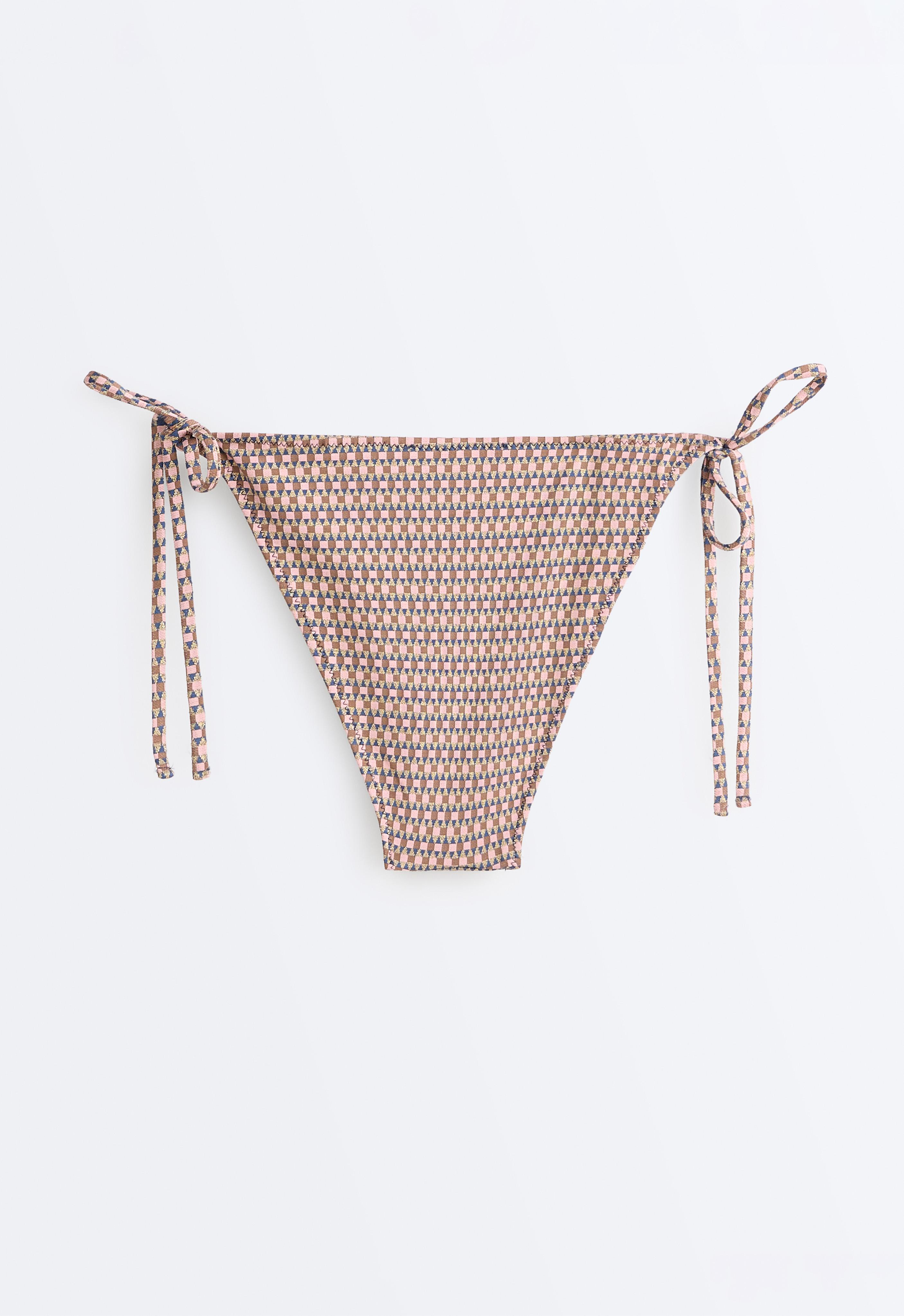 Metallic thread mini print medium-coverage bikini briefs with ties — PINK