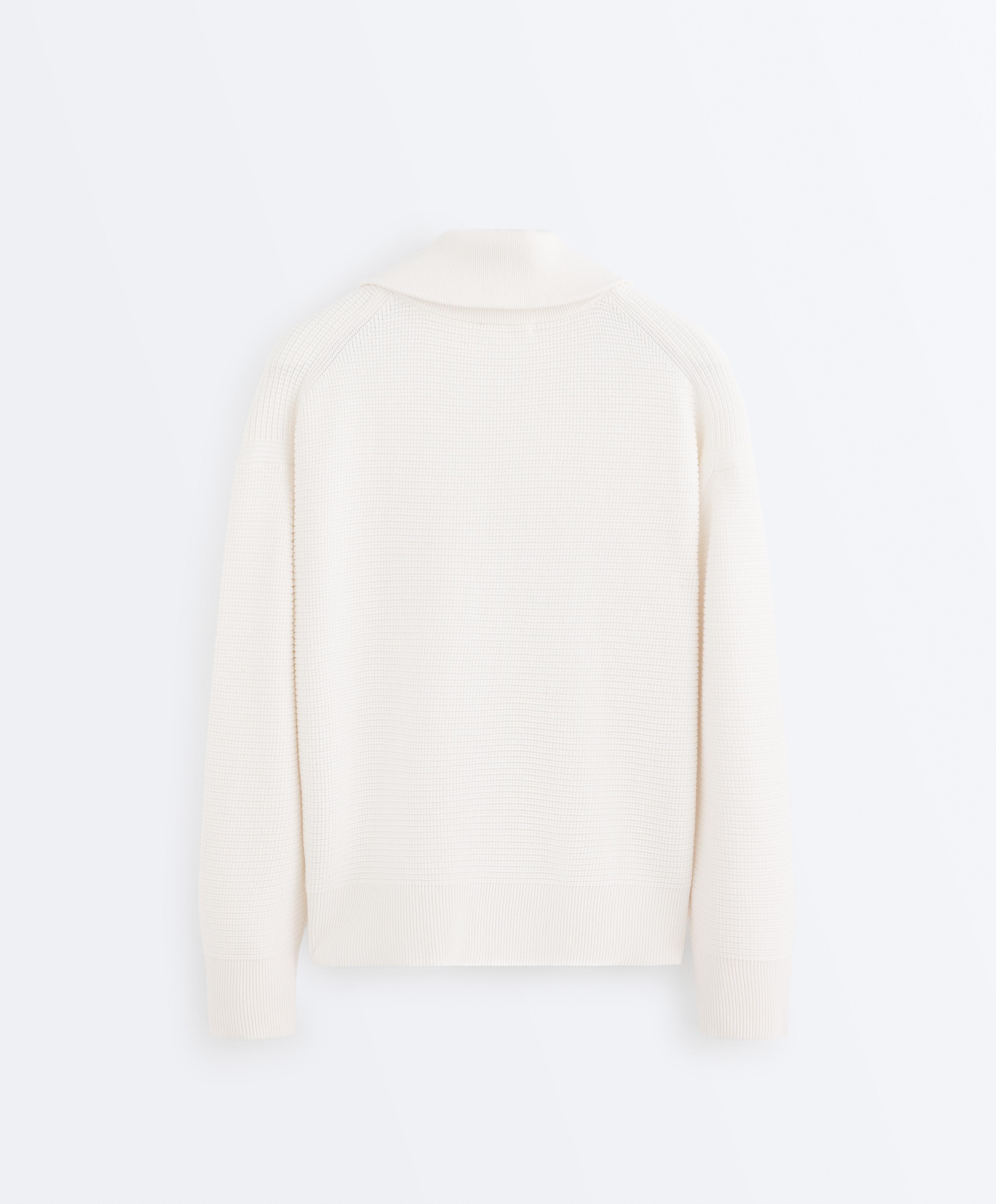 High neck knit jacket — PALE ECRU