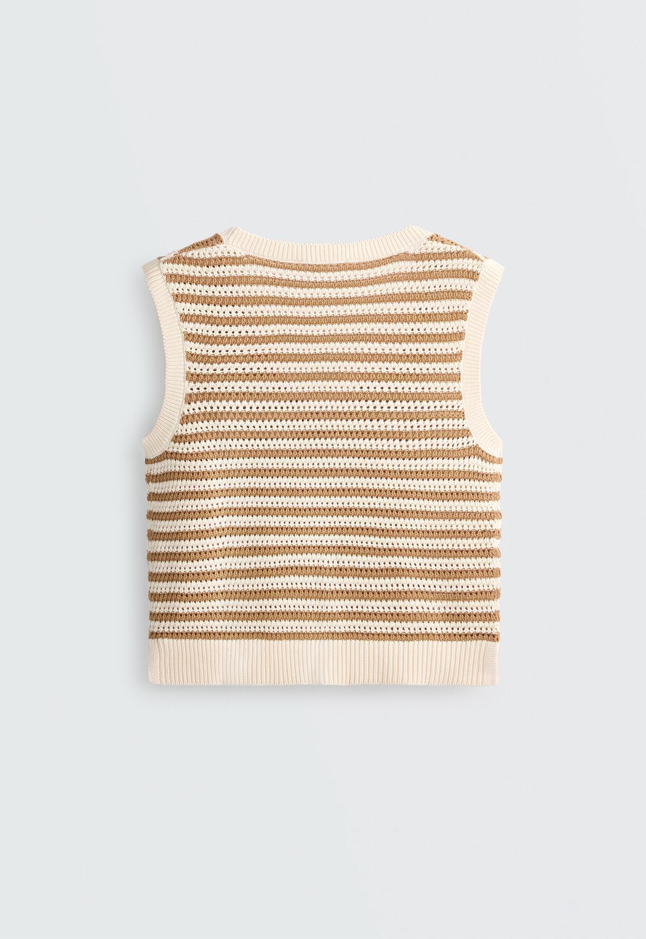 Striped V-neck knit vest — ECRU