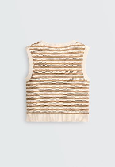 Striped V-neck knit vest — ECRU 8