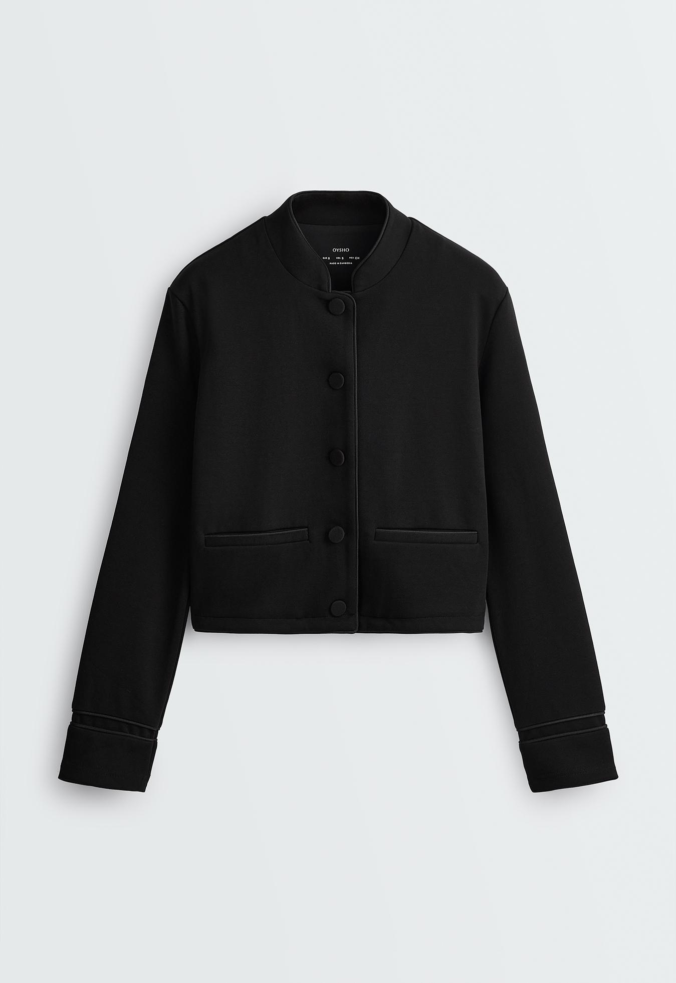 Tuxedo collar cotton jacket — BLACK