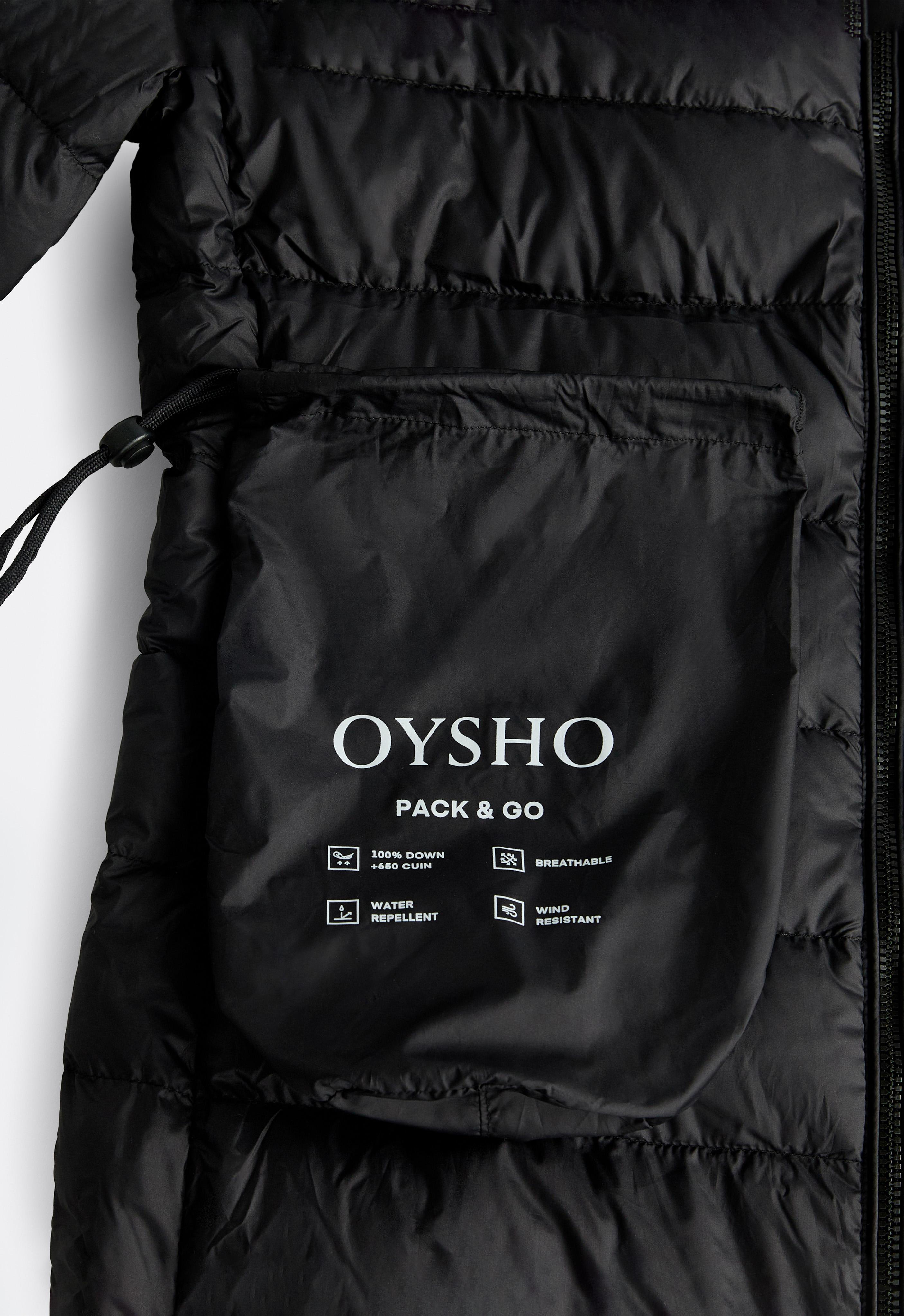 Packable 100% down short puffer jacket — BLACK