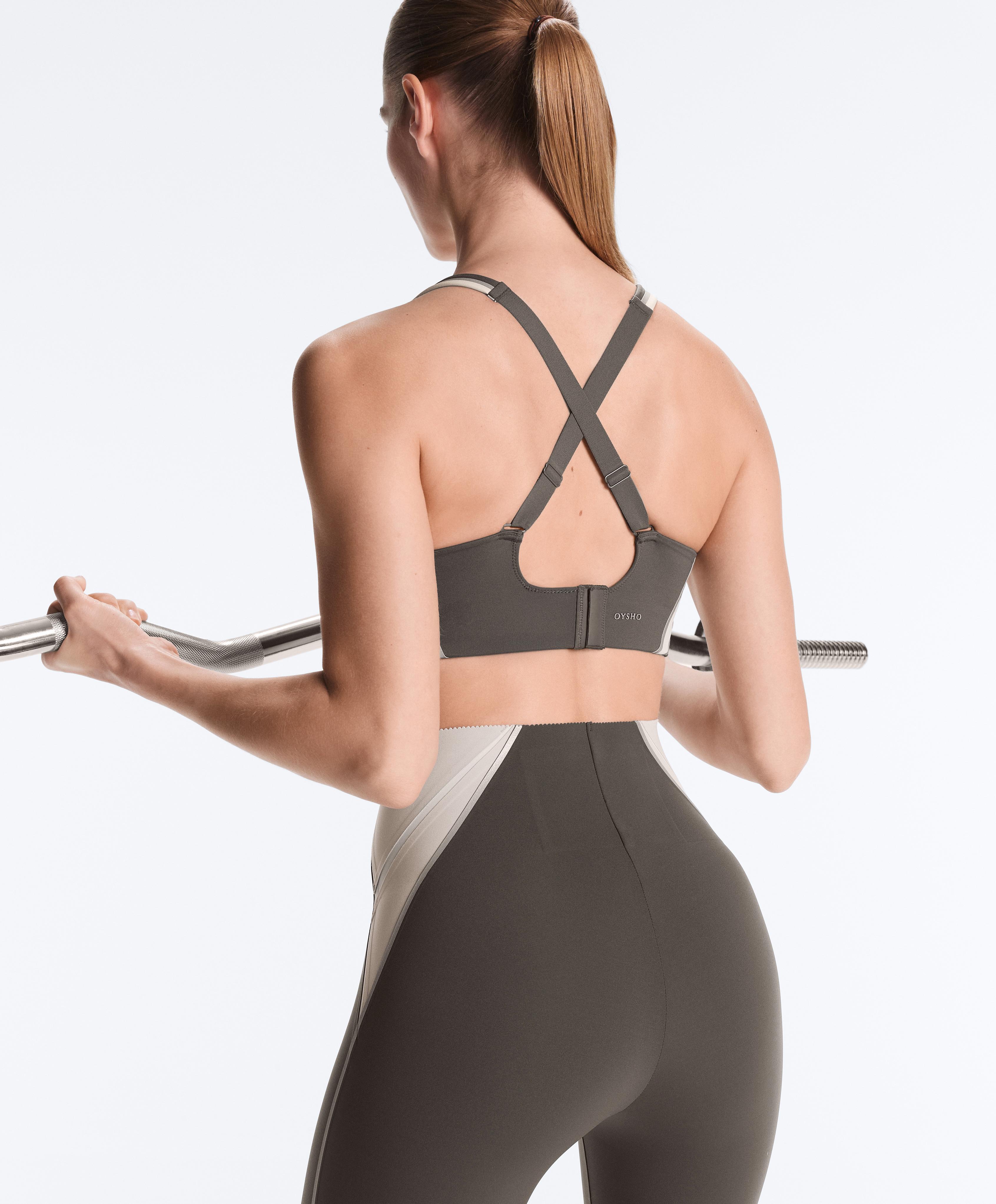 High-support Compressive reflective sports bra — CHARCOAL GREY