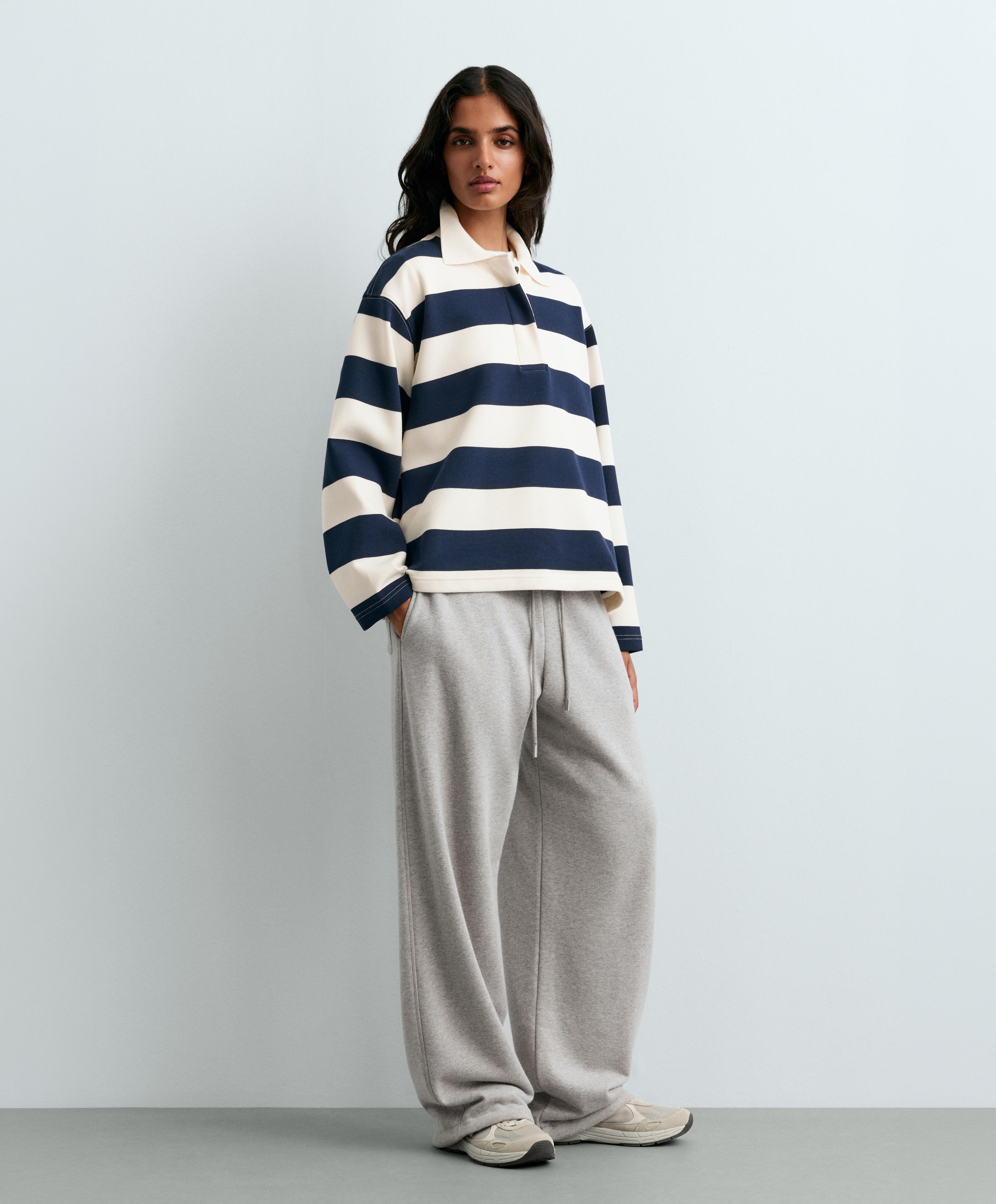 Striped jacquard cotton piqué polo shirt — NAVY BLUE