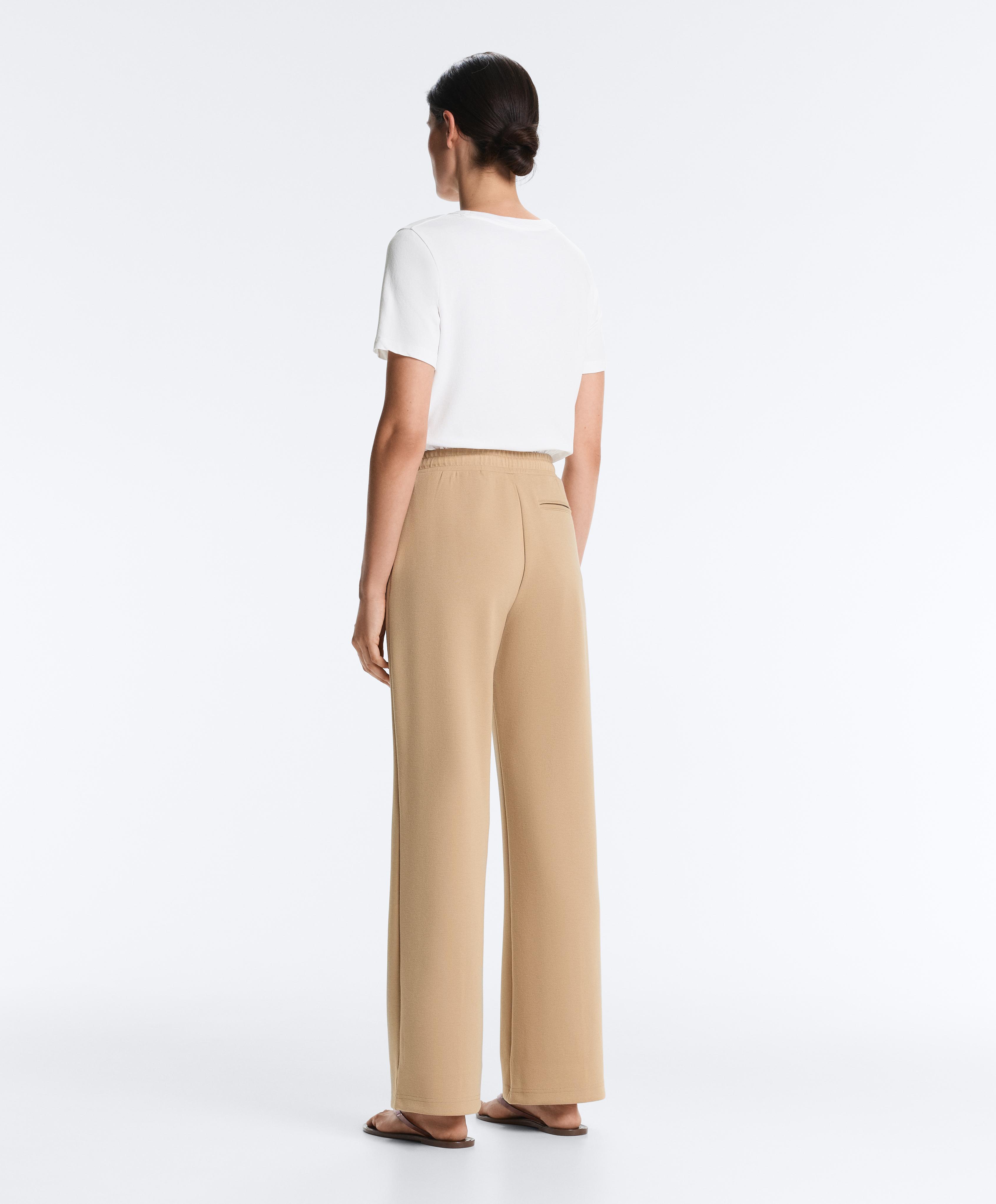Cotton piqué straight-leg trousers — BEIGE