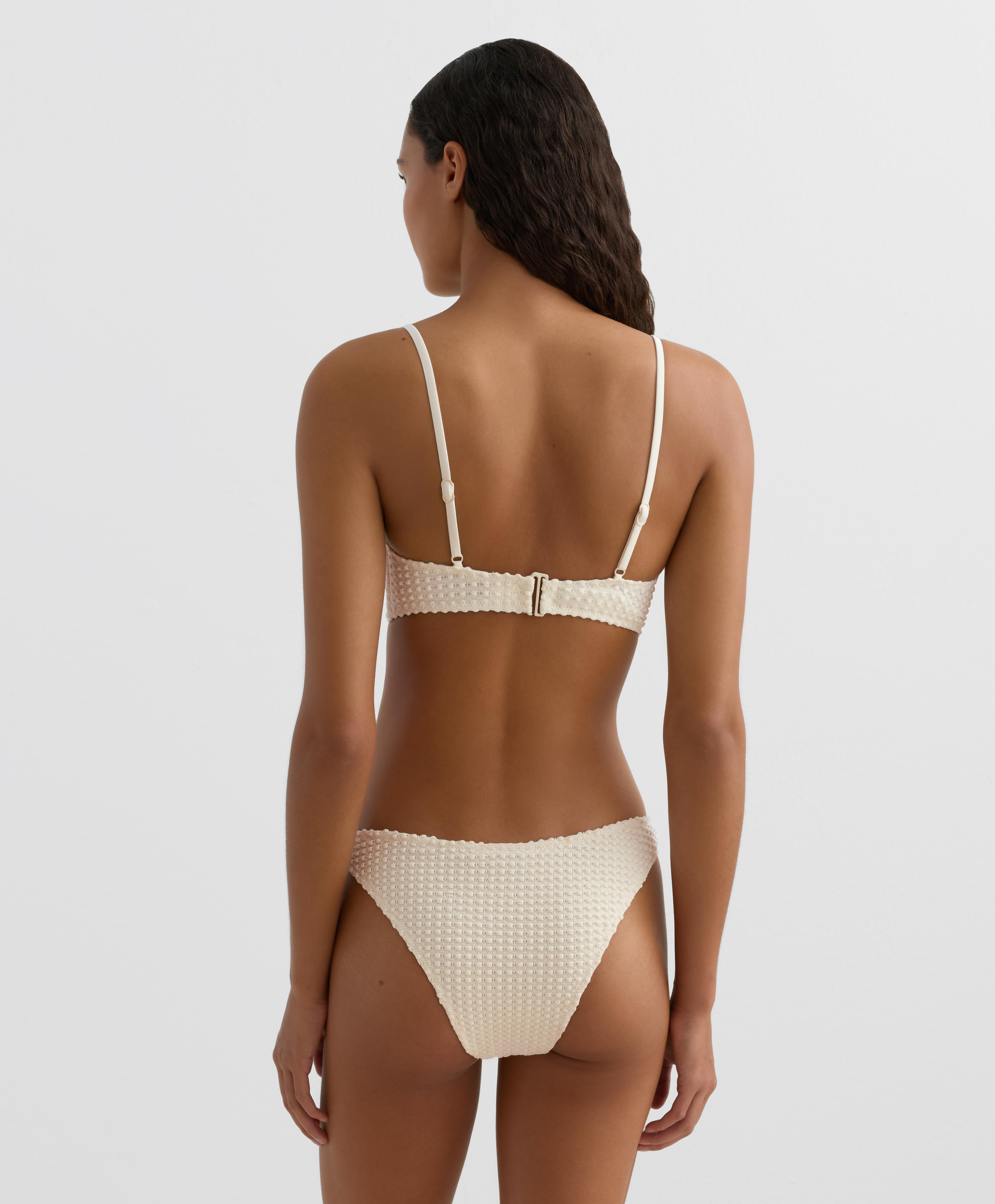 Bubble-texture crochet triangle bikini top — ECRU