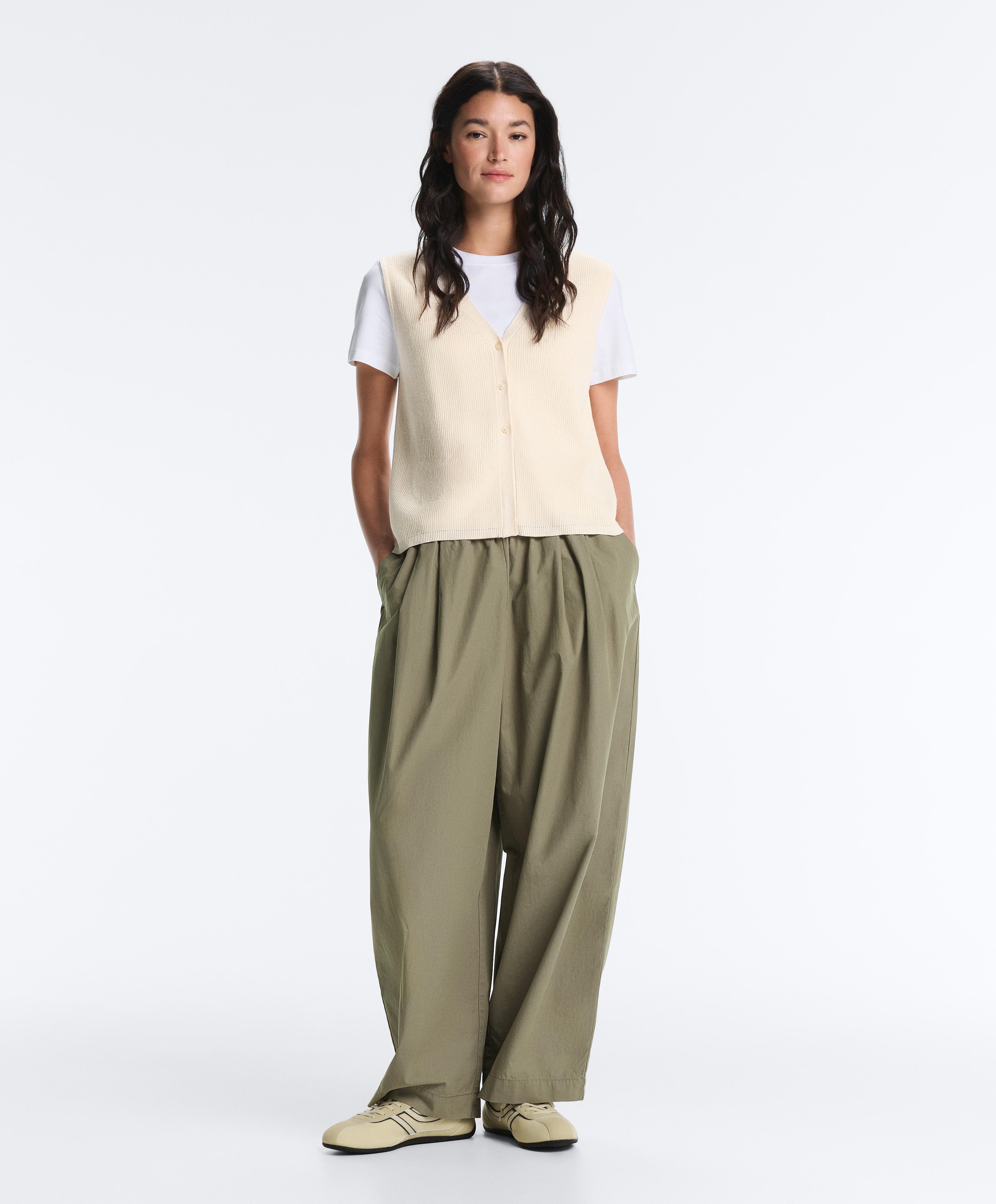 Cotton blend V-neck knit cardigan — ECRU