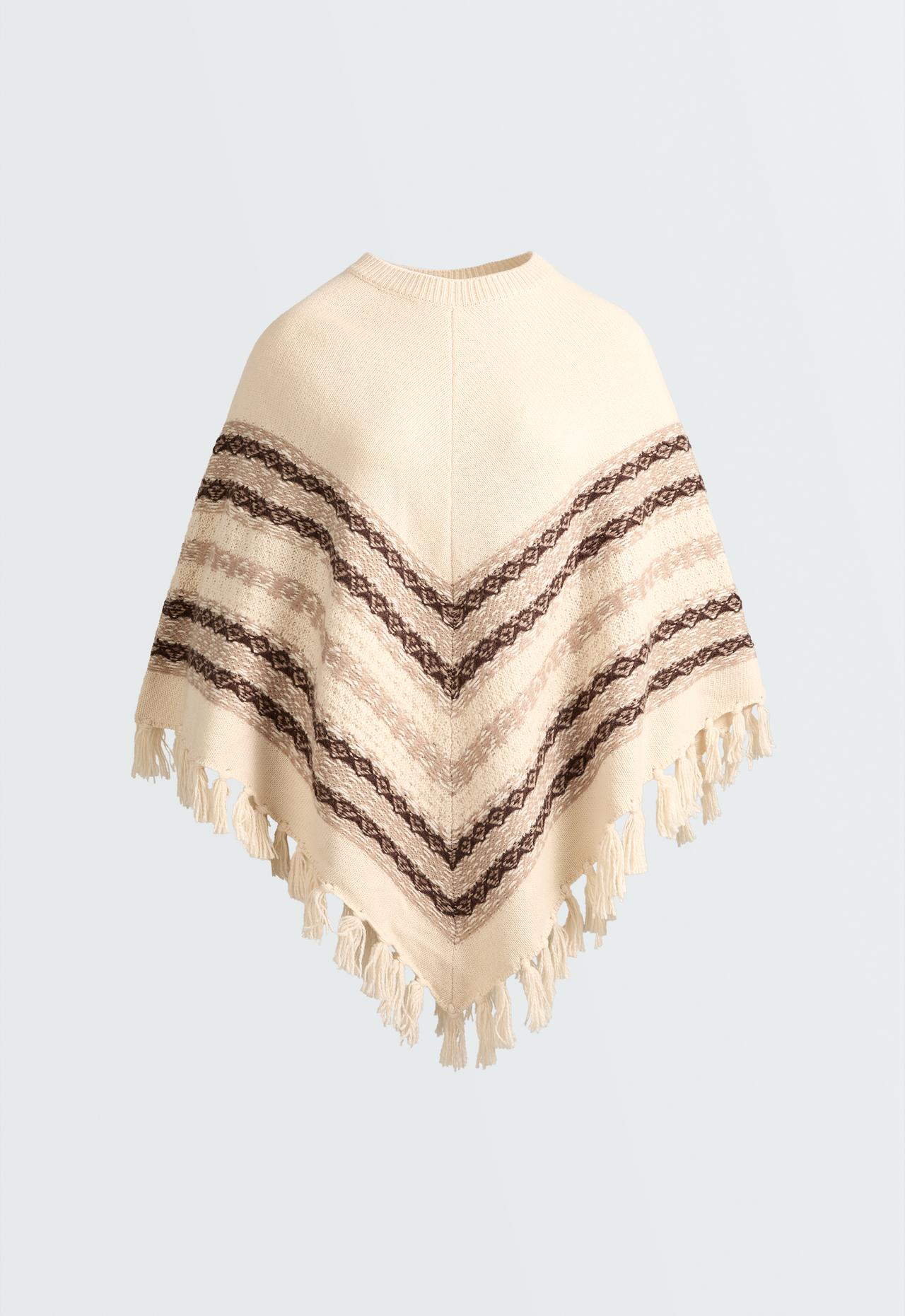 Knit poncho 30% wool — ECRU