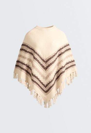 Knit poncho 30% wool — ECRU 5