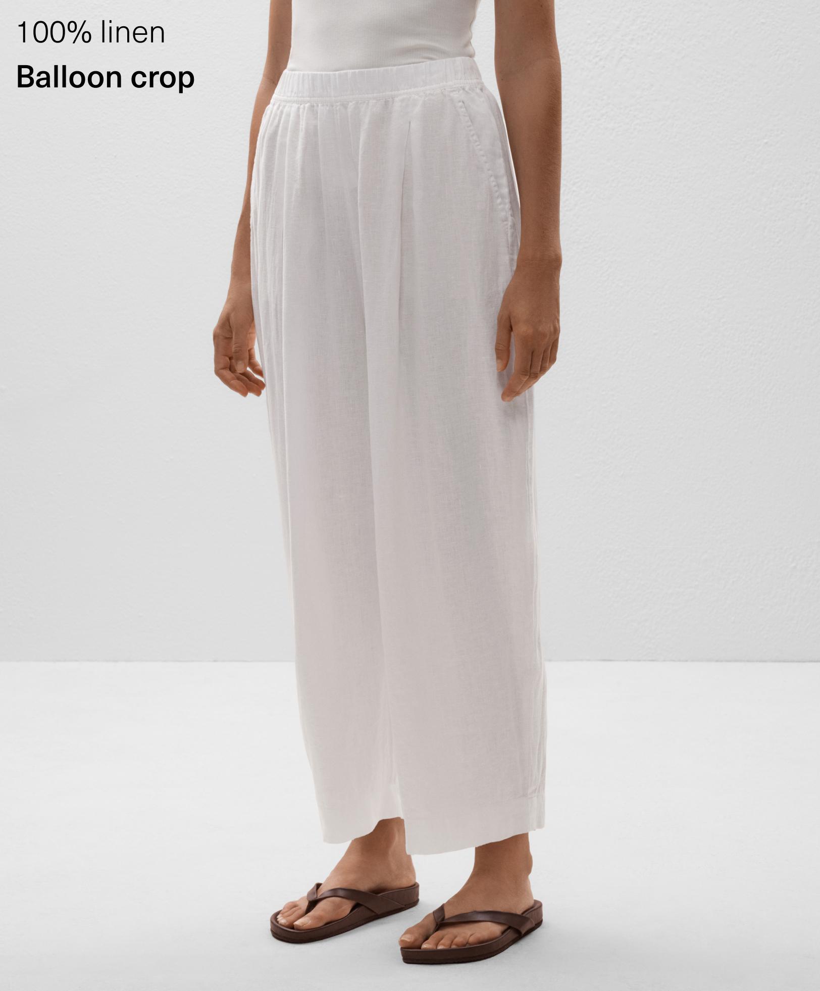100% Linen Crop Balloon Trousers - Sale