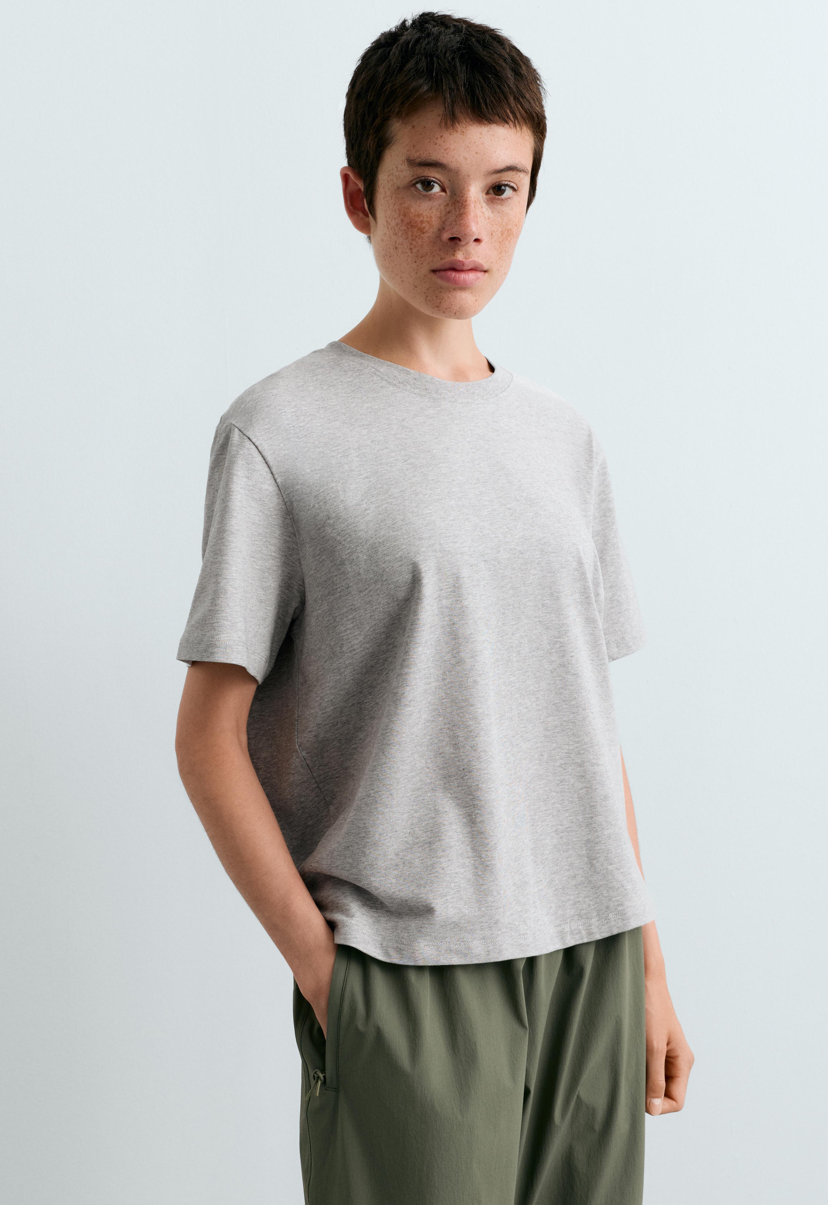 Boxy short-sleeved cotton blend T-shirt — PALE GREY