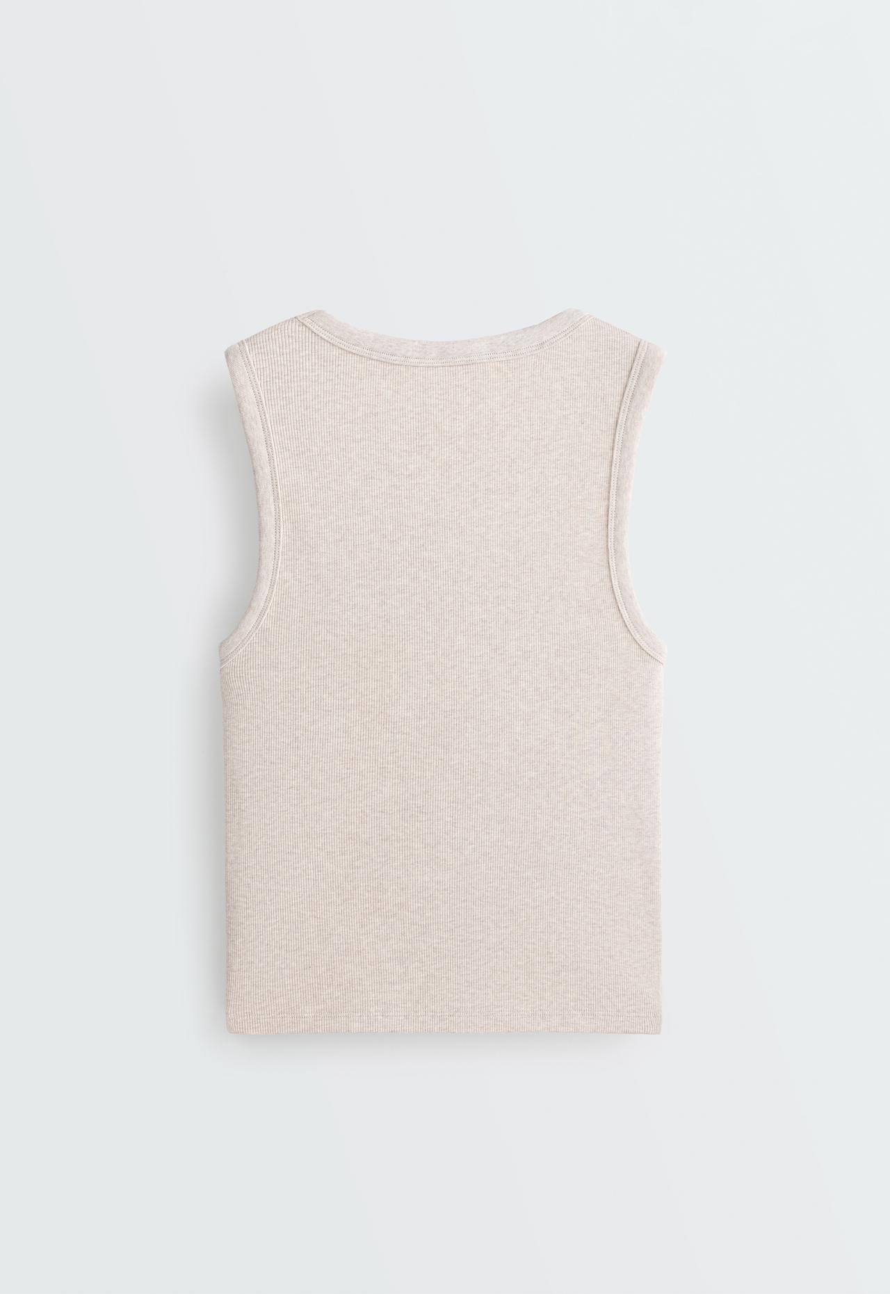 Rib T-shirt with wide straps, cotton and modal — SAND MELANGE