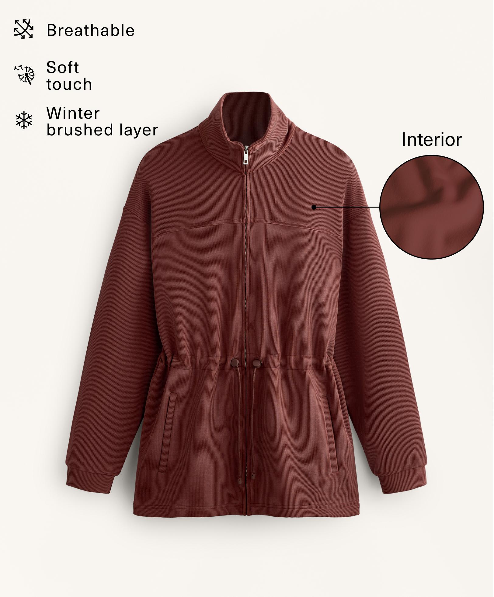 Long jacket with adjustable waist — MAHOGANY