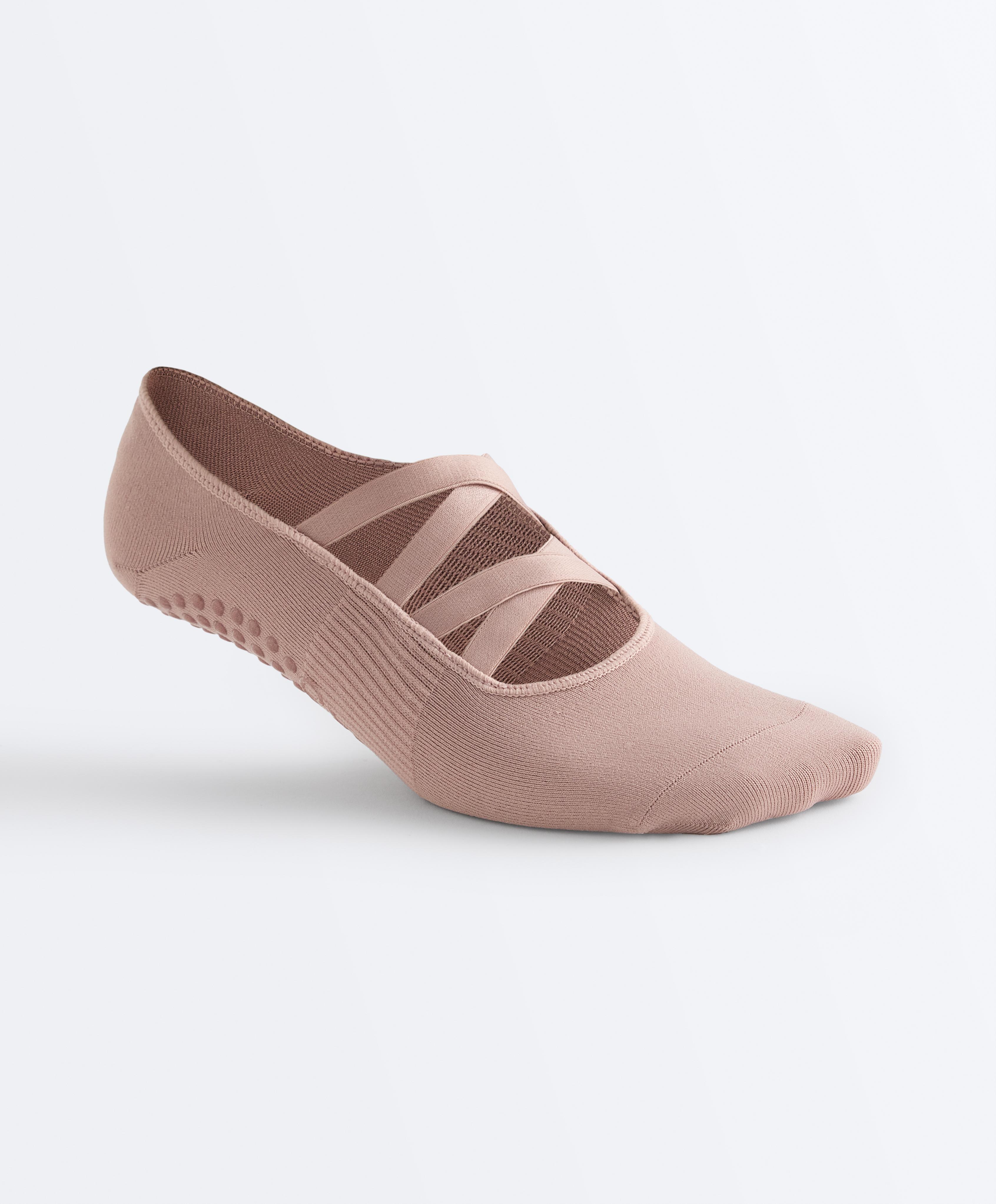 2 pairs of polyamide blend yoga and Pilates socks with double straps — DUSTY PINK