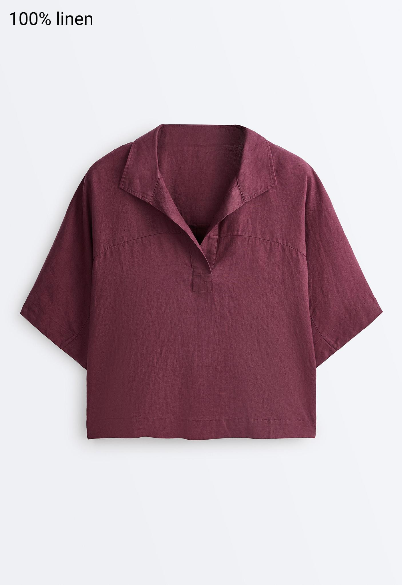 Oversize 100% linen polo shirt — CHERRY