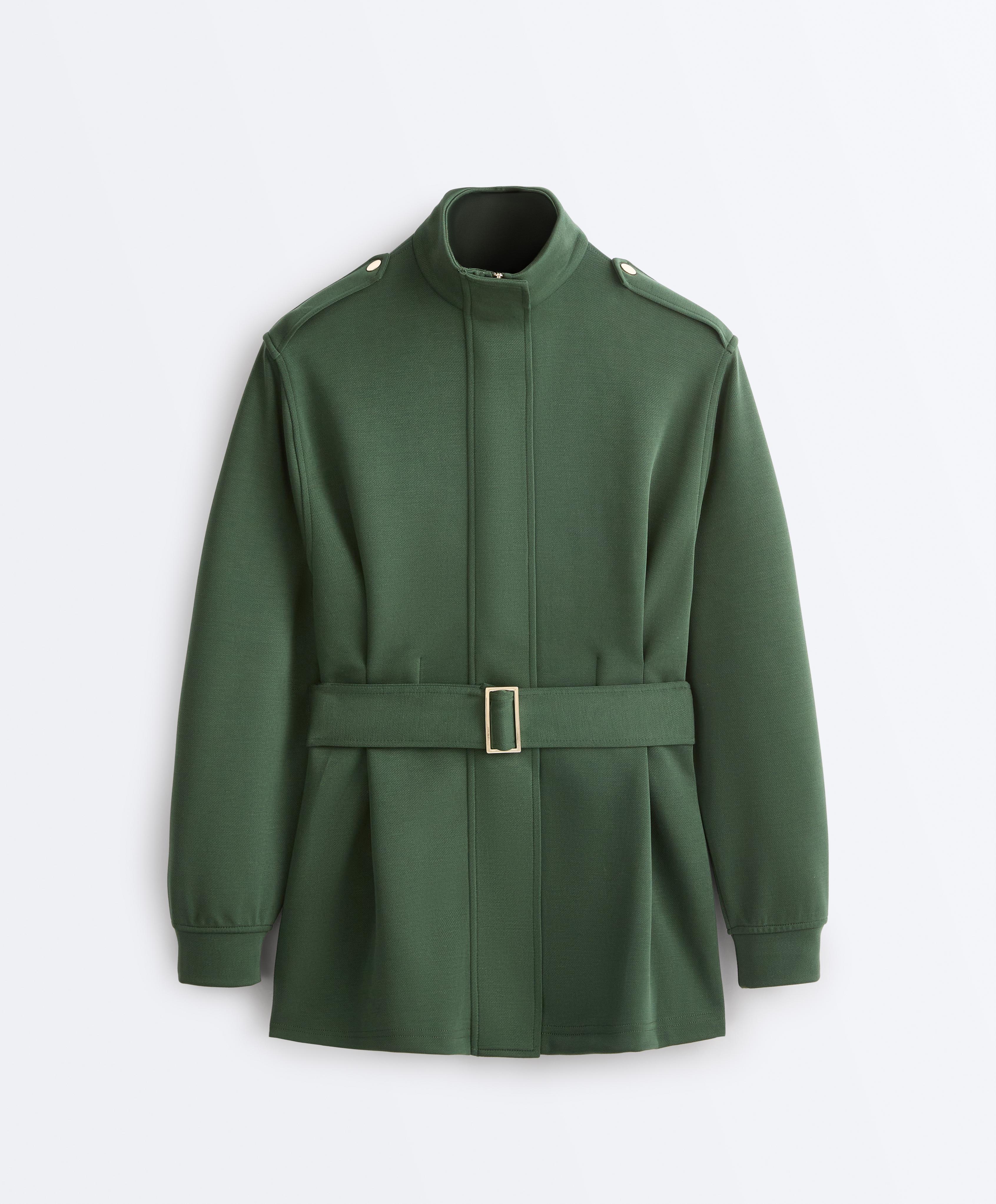 Long Utility jacket with twill belt — GREEN