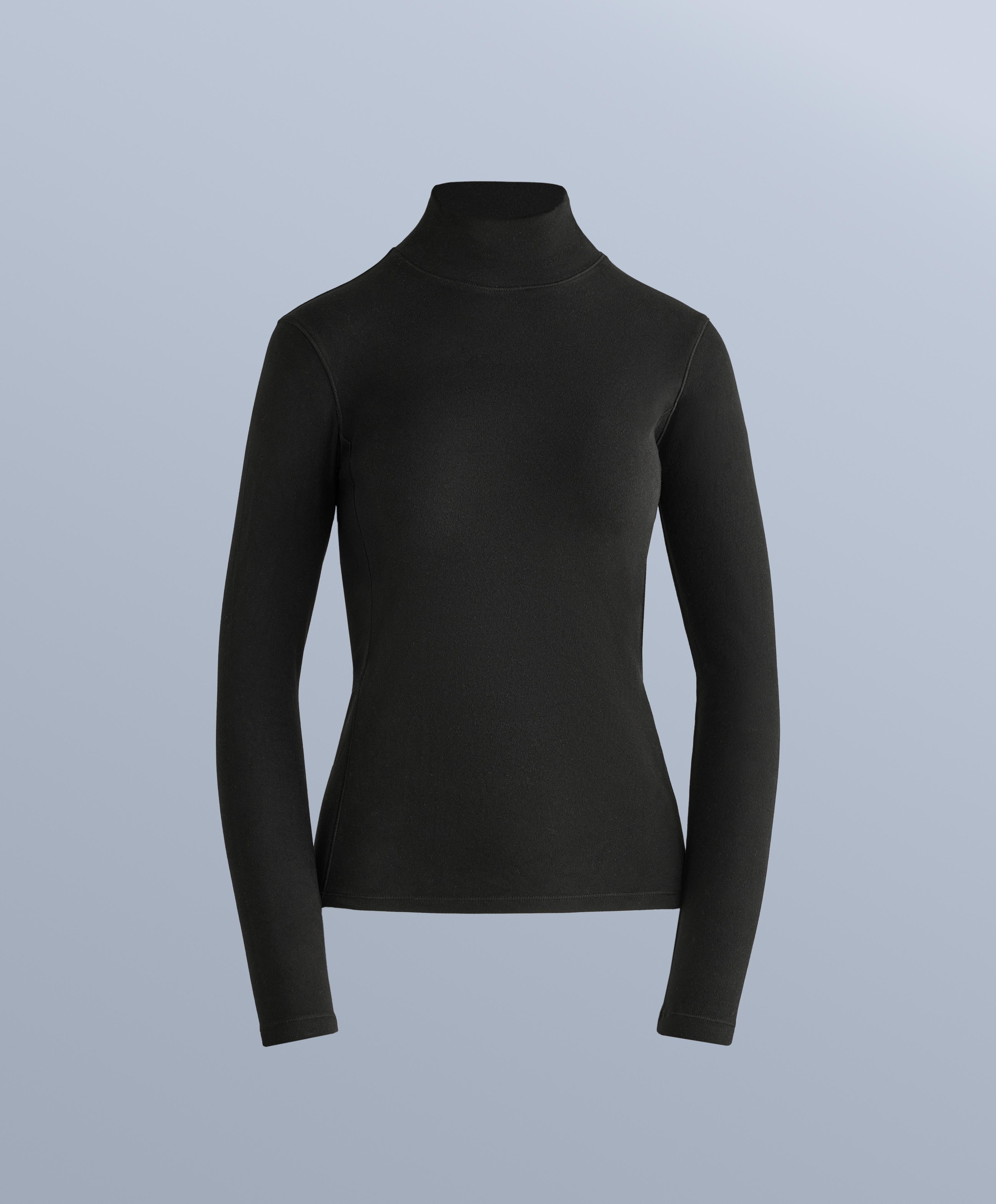 High-neck thermal base layer fleece top — BLACK
