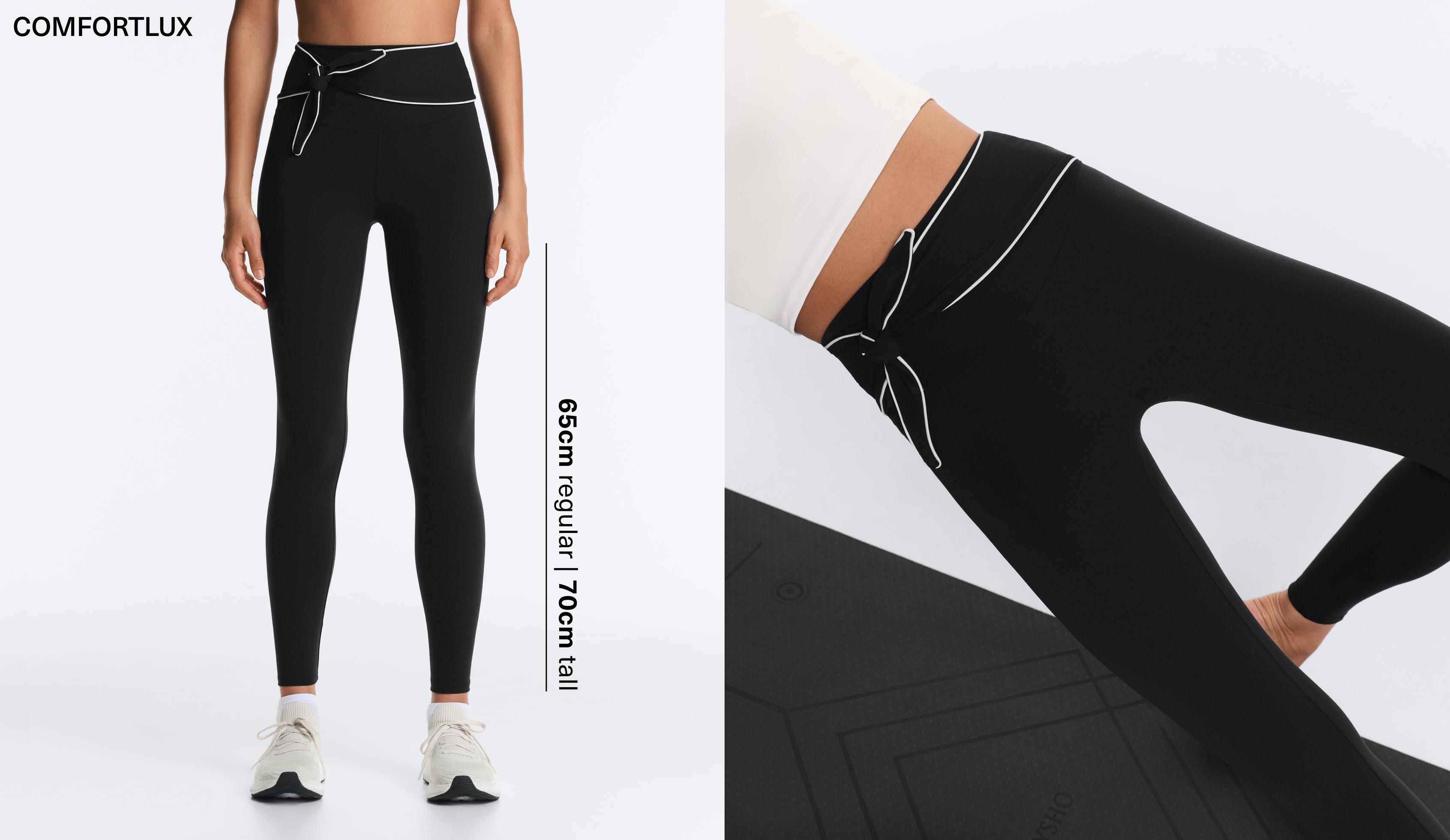 Comfortlux high-rise ankle-length leggings with bow — BLACK