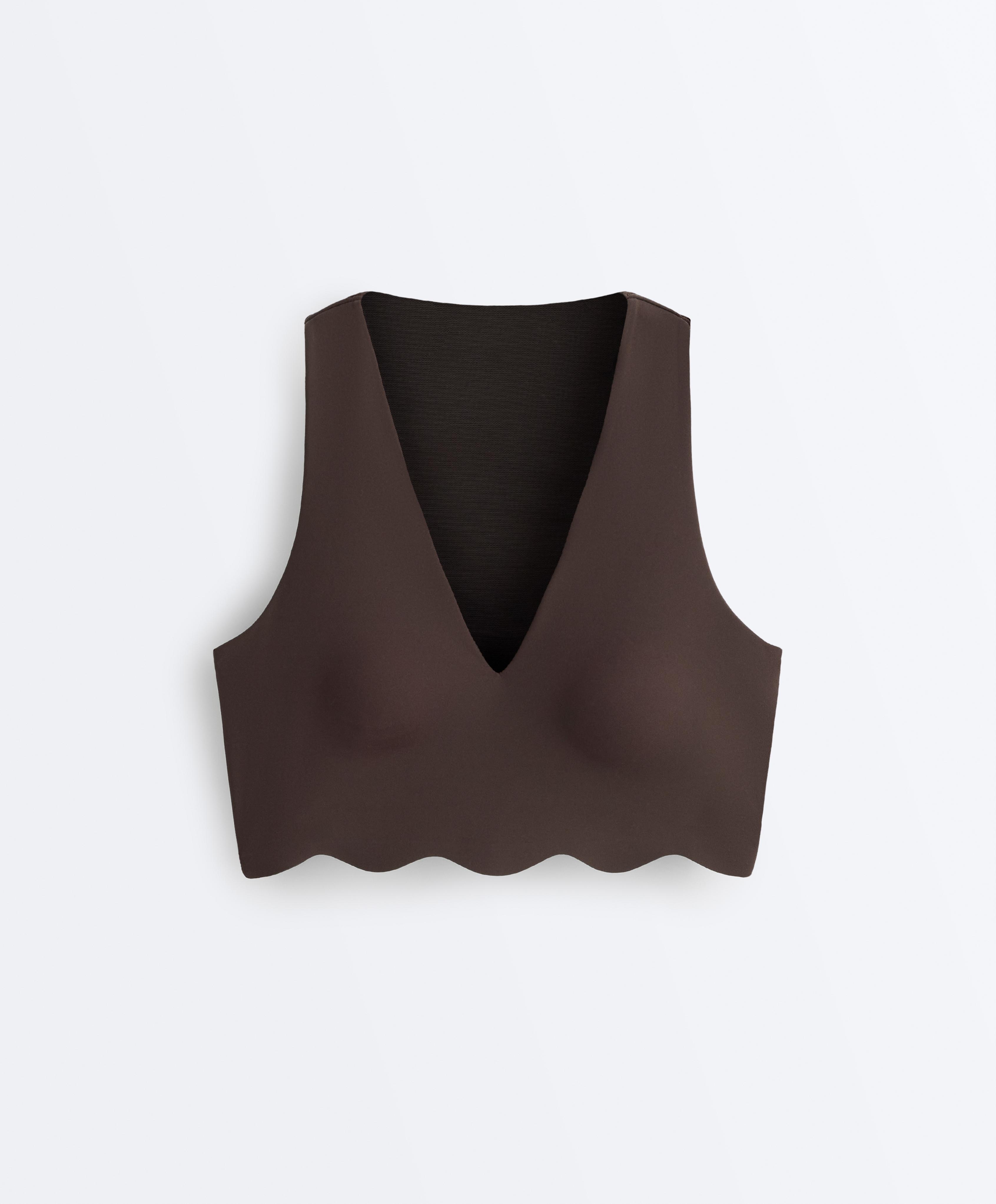 Wavy medium-support compressive sports bra — DARK REDDISH‑BROWN