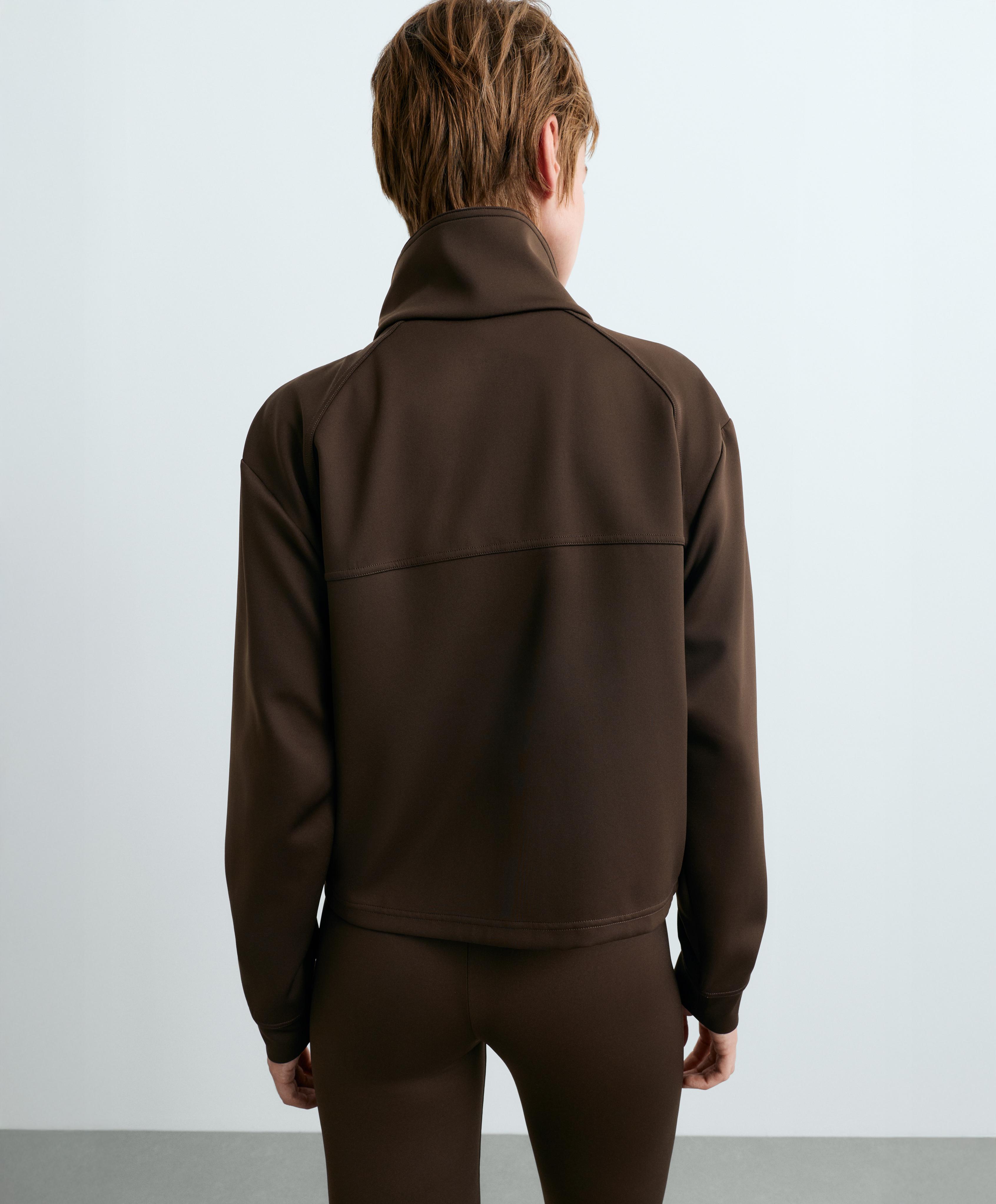 Neoprene-effect double-collar jacket — BROWN