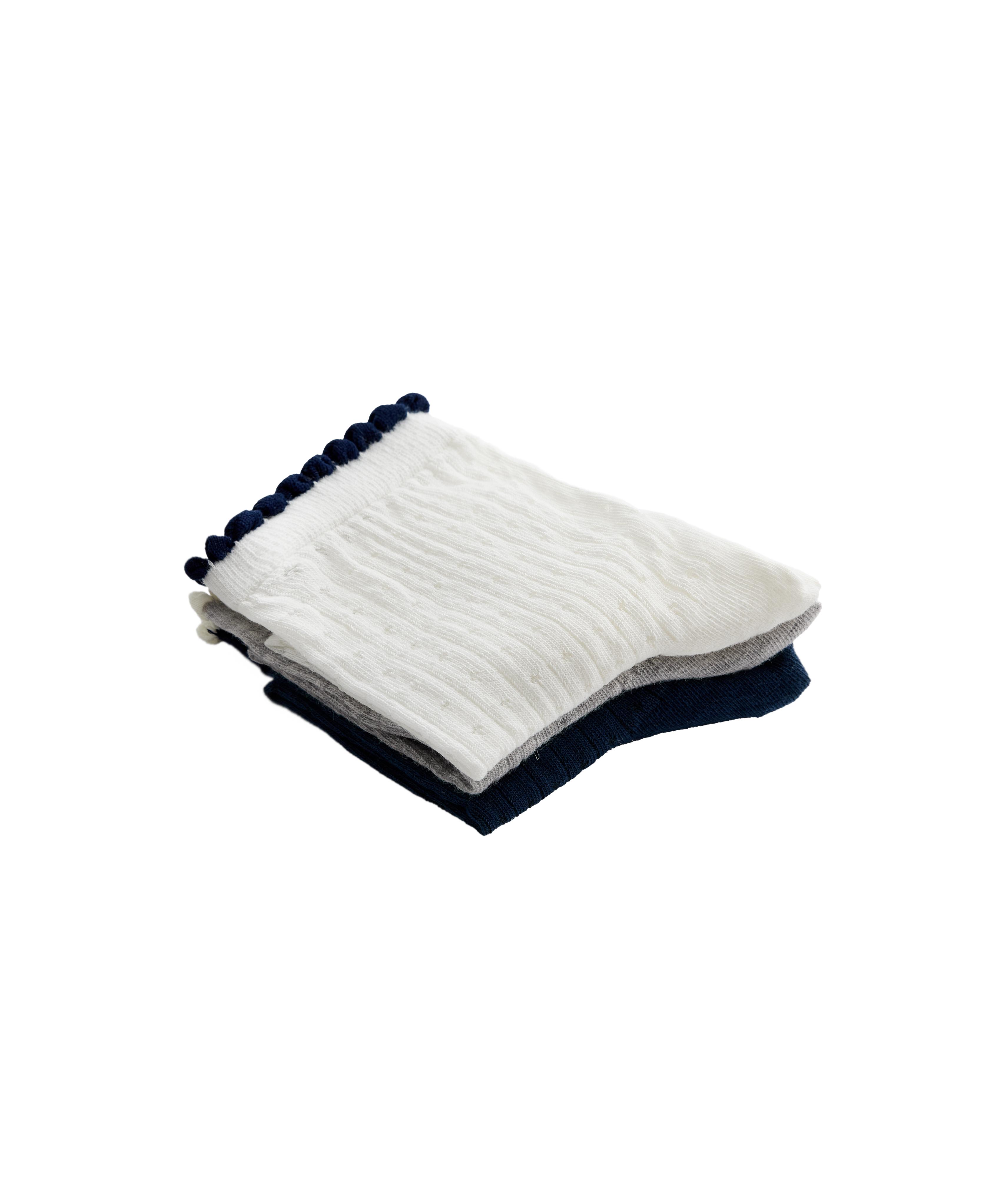 3 pairs of cotton blend bubble quarter socks — ECRU