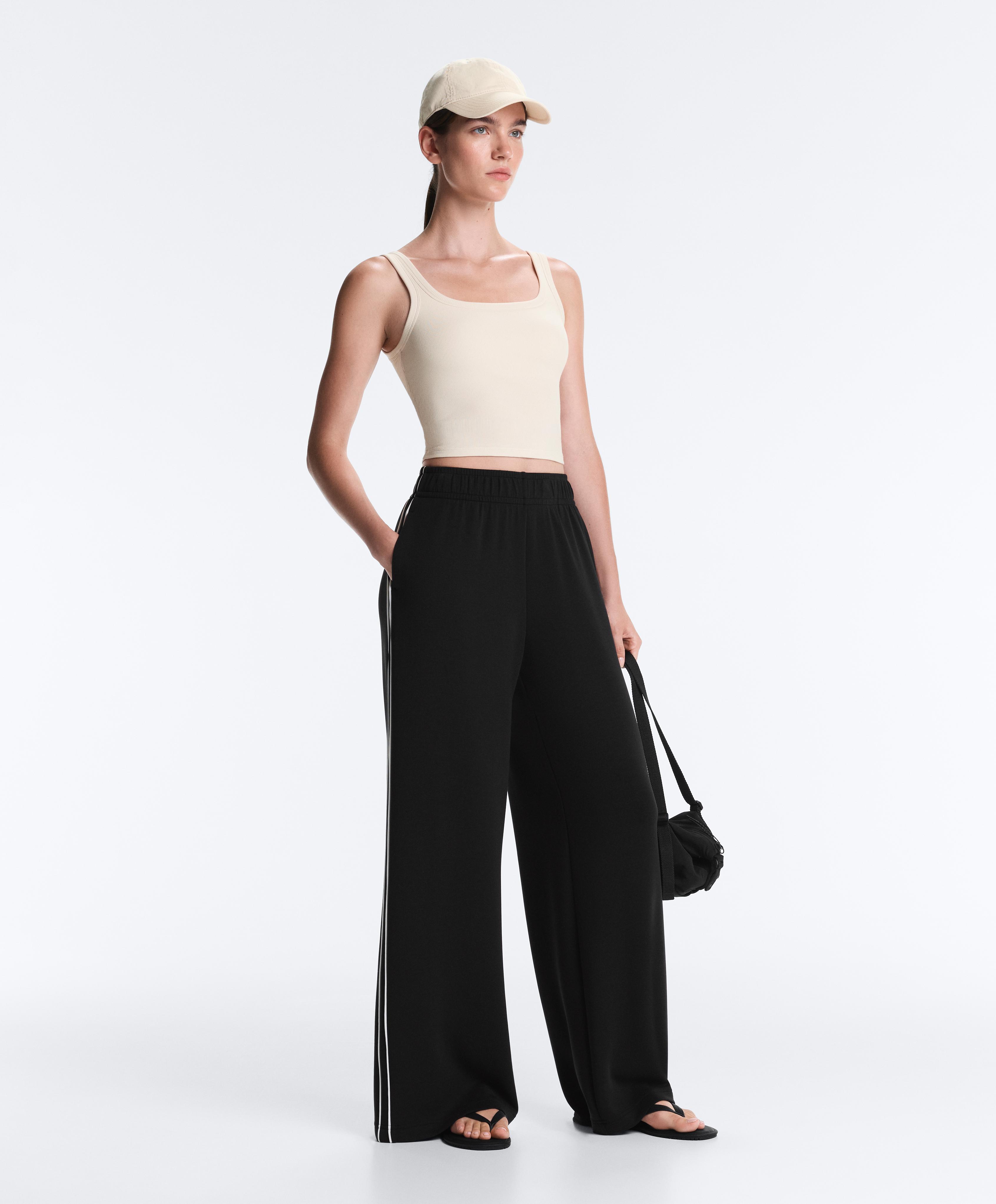 Square neck rib modal blend tank top — PALE ECRU