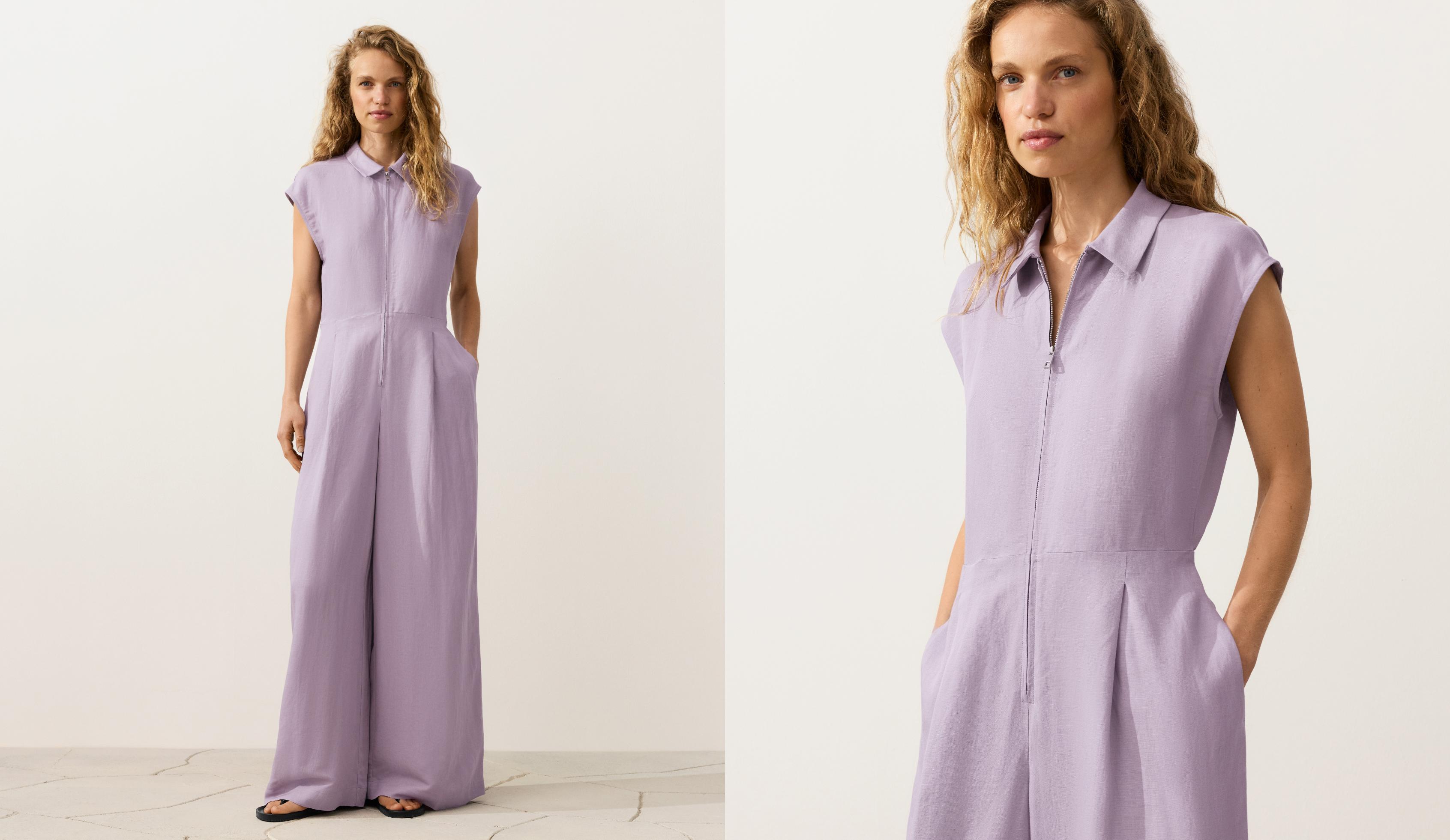Lång jumpsuit med slagkrage i bomull Lång jumpsuit med slagkrage i bomull