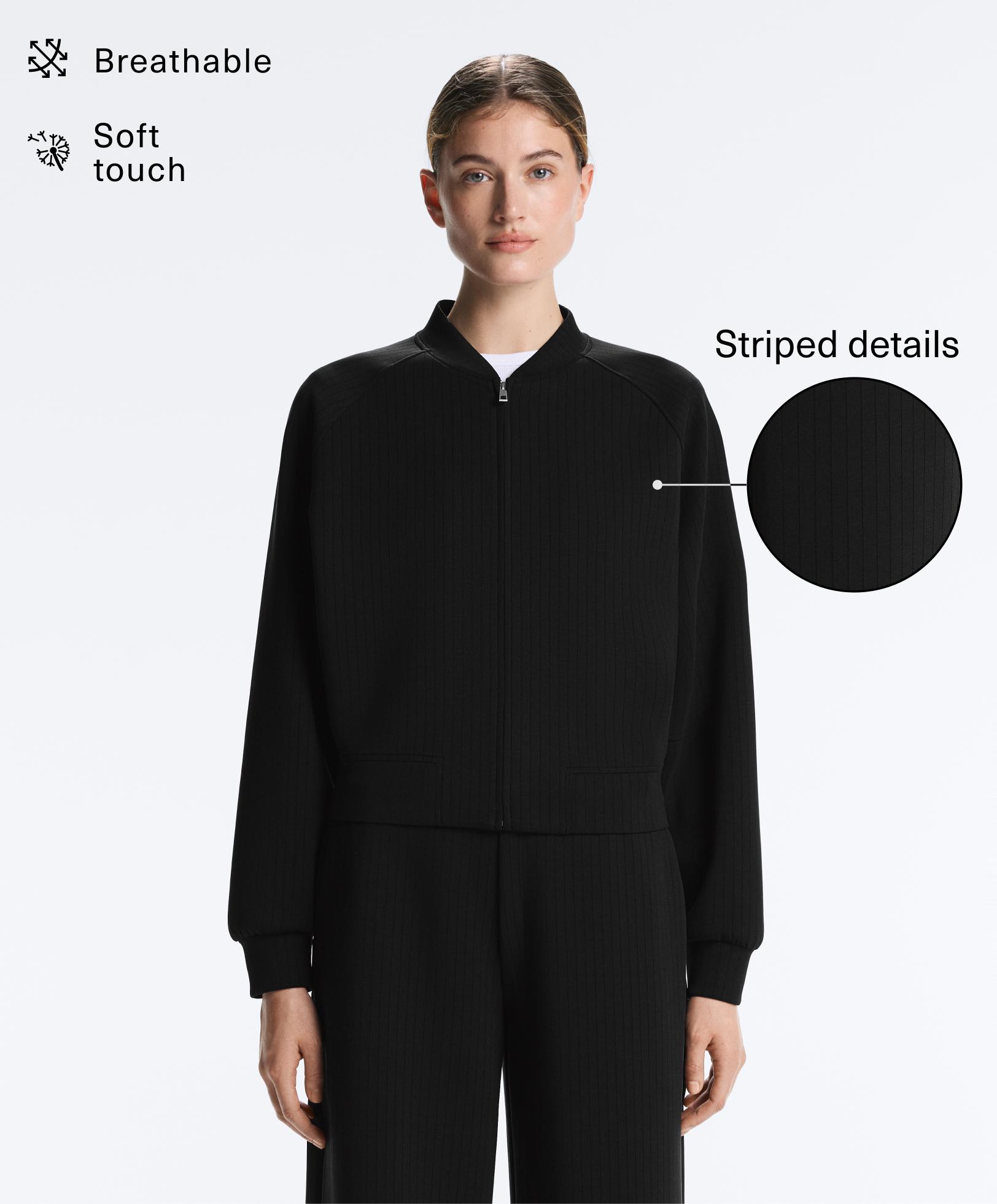 Veste Bomber à rayures avec modal toucher doux Veste Bomber à rayures avec modal toucher doux