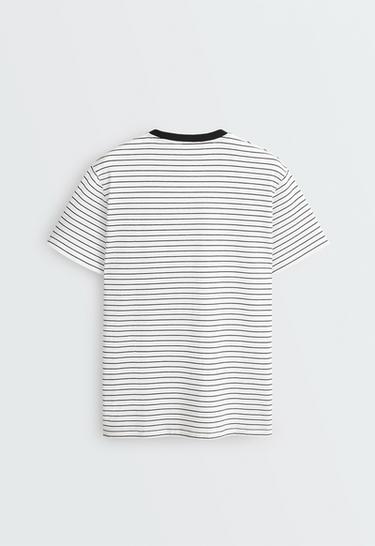 Oversize short-sleeved cotton blend T-shirt with contrast stripes — WHITE  7