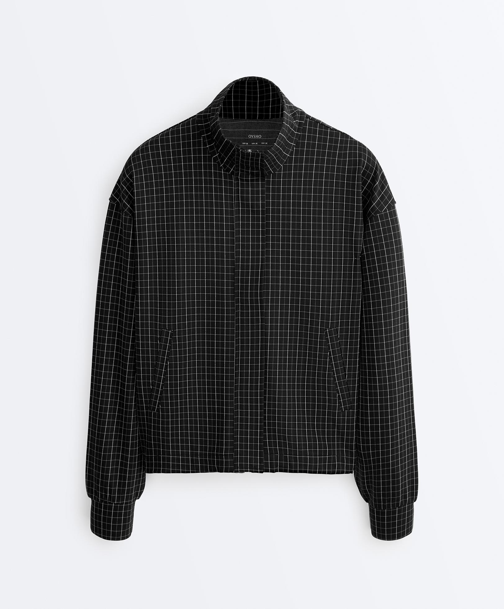 Check high neck jacket — BLACK