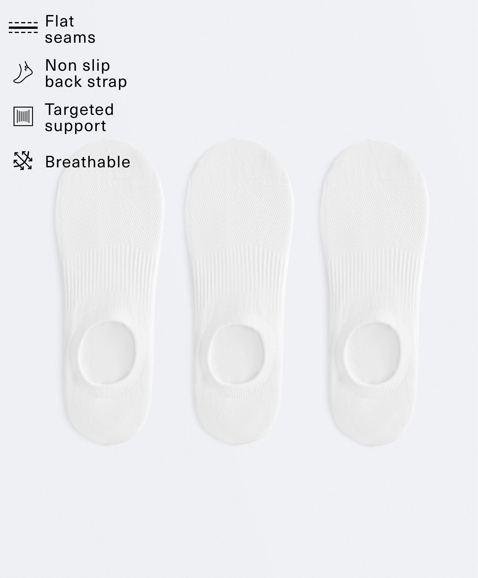 3 pairs of high-cut cotton blend invisible sports socks