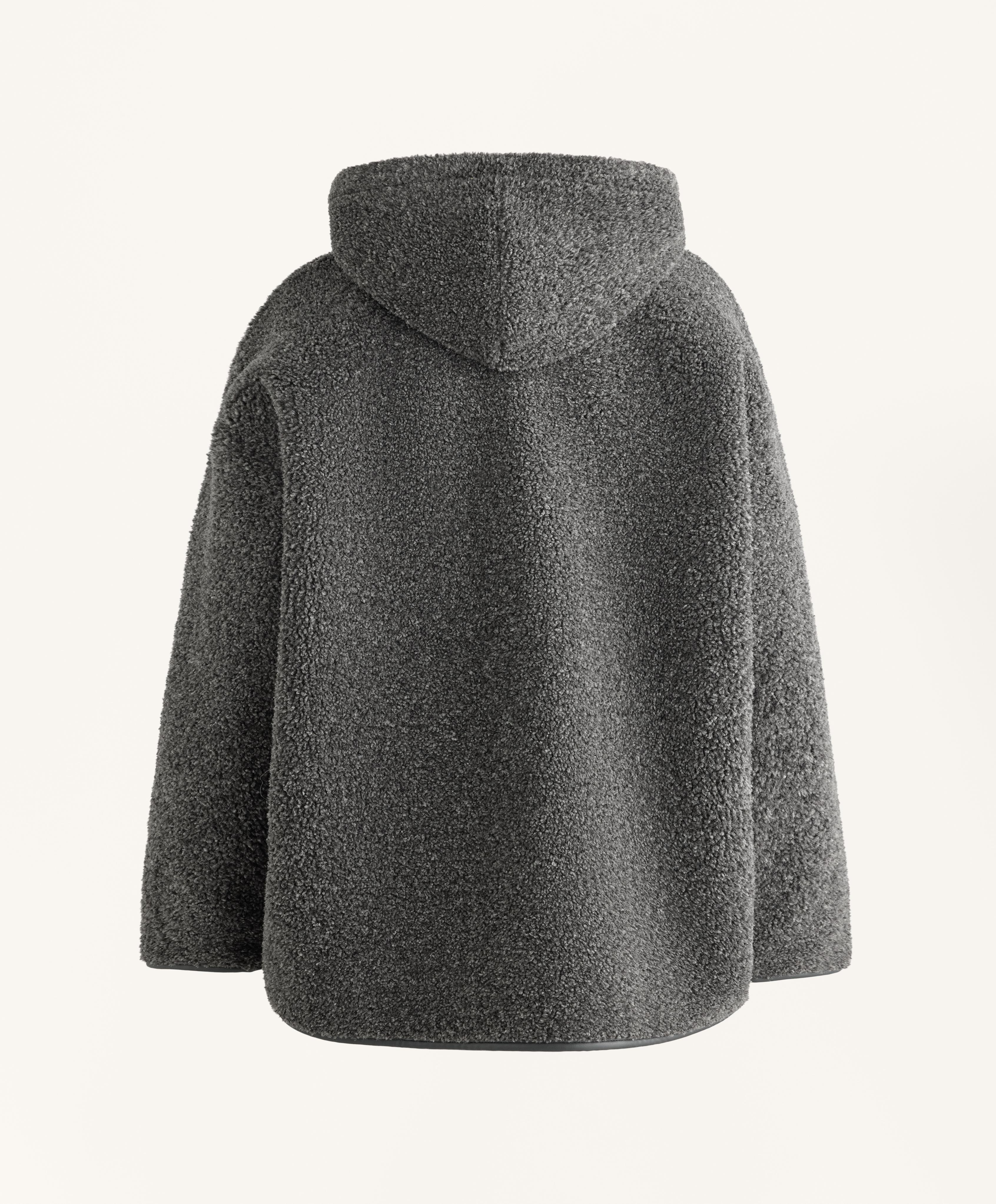 Oversize faux-shearling jacket with faux-fur lined hood — DARK-GREY MELANGE