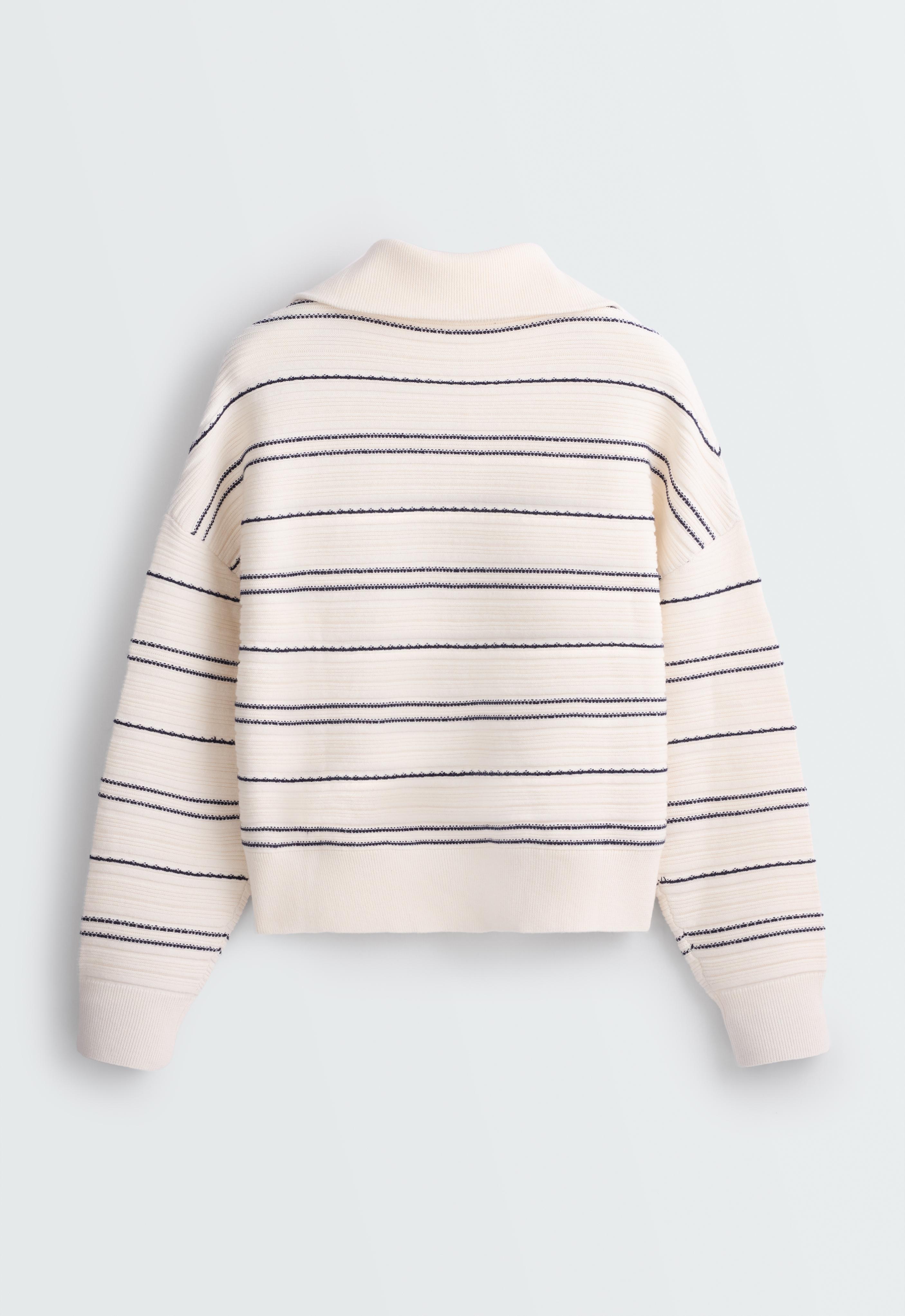 High-neck striped knit jumper — PALE ECRU
