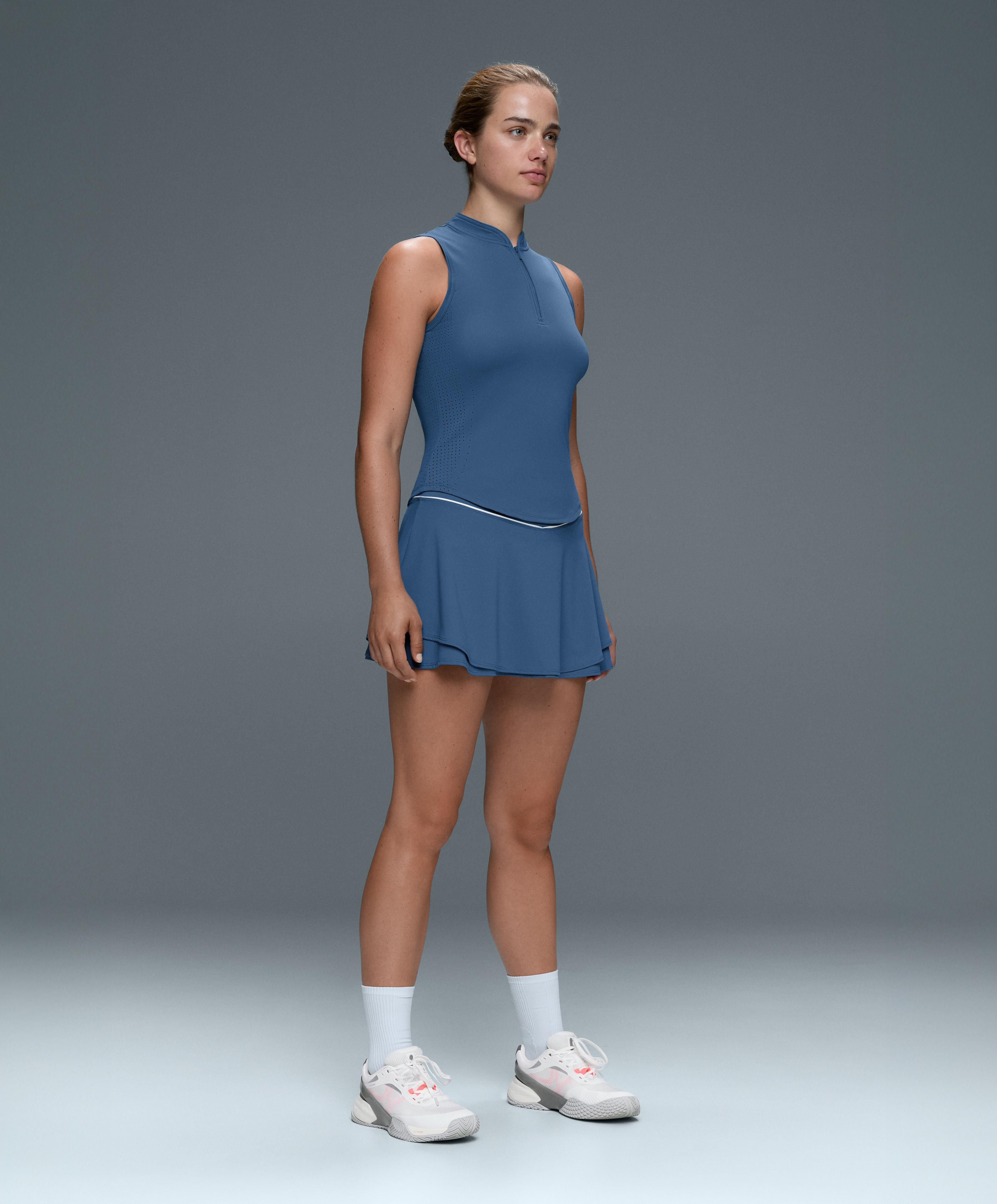 Double layer high rise short skirt — MID GREY-BLUE